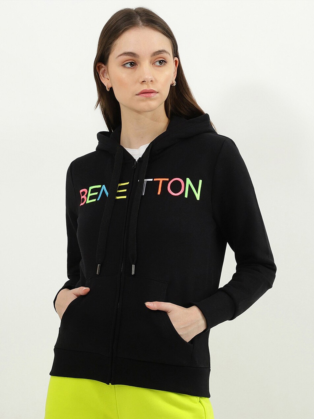 

United Colors of Benetton Women Black Printed Cotton Sweatshirt