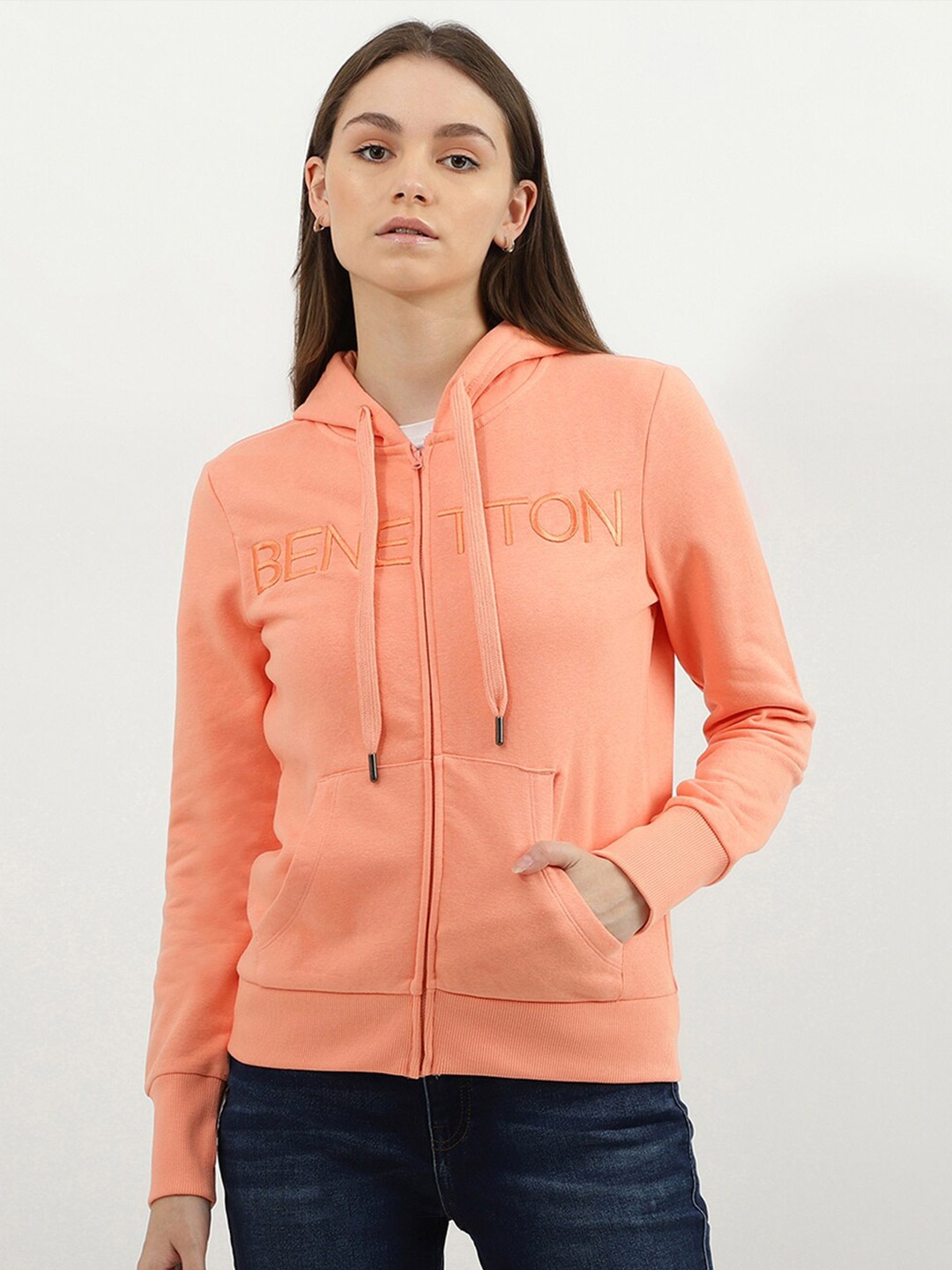 

United Colors of Benetton Women Peach-Coloured Cotton Sweatshirt