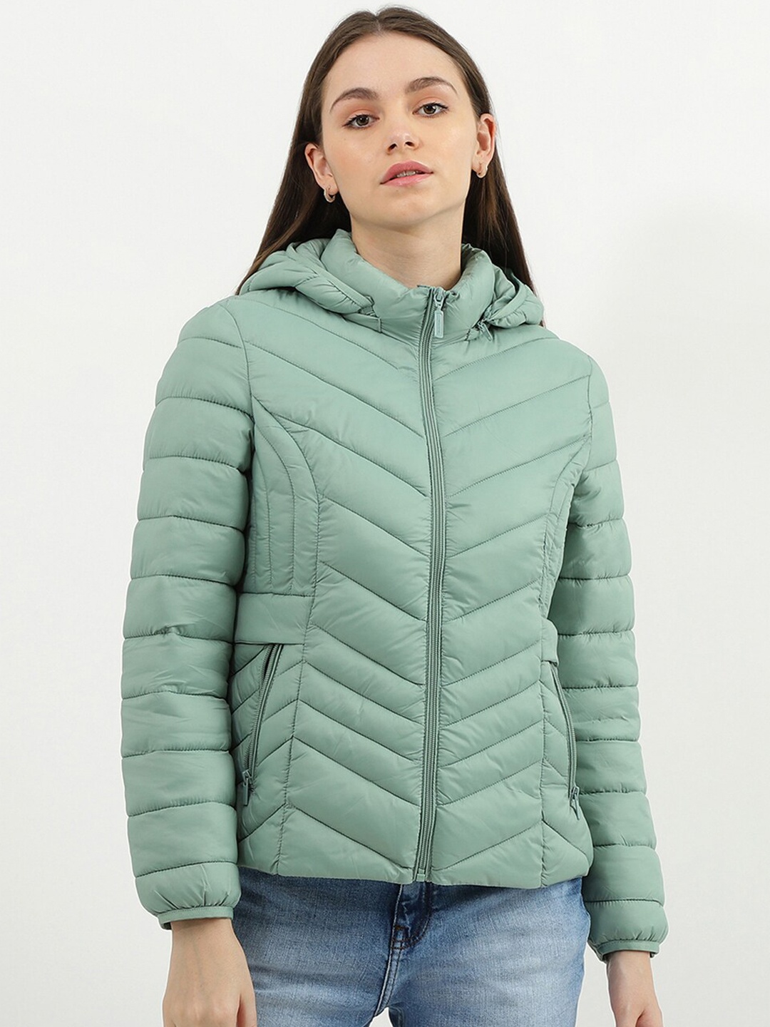 

United Colors of Benetton Women Sea Green Hooded Puffer Jacket