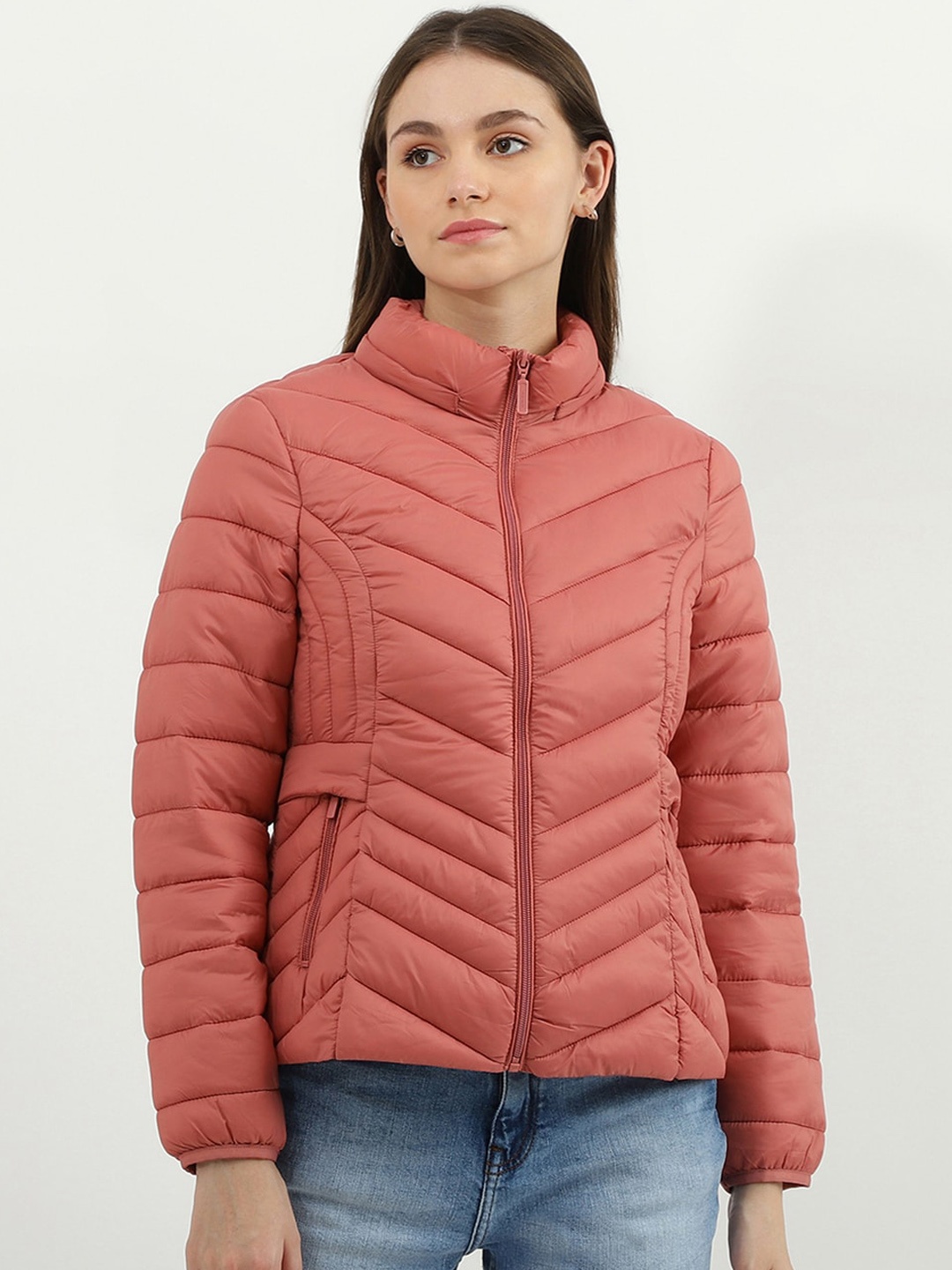 

United Colors of Benetton Women Peach-Coloured Solid Puffer Jacket