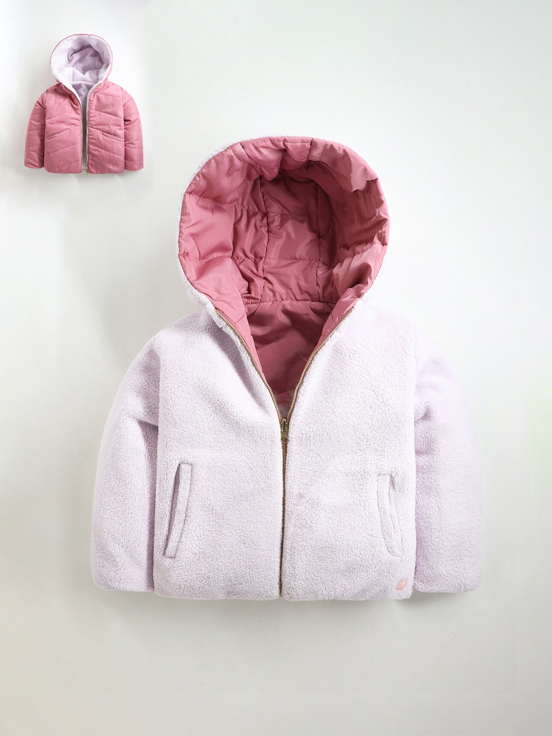 

Cherry Crumble Girls Pink White Padded Jacket