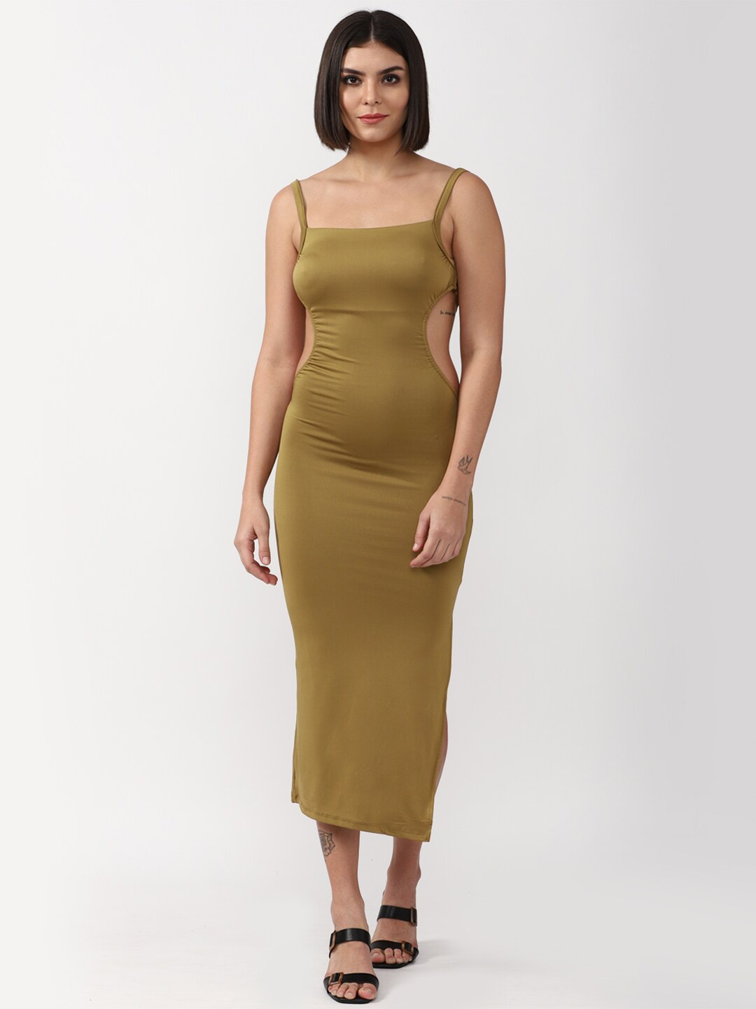 

FOREVER 21 Khaki Bodycon Midi Dress