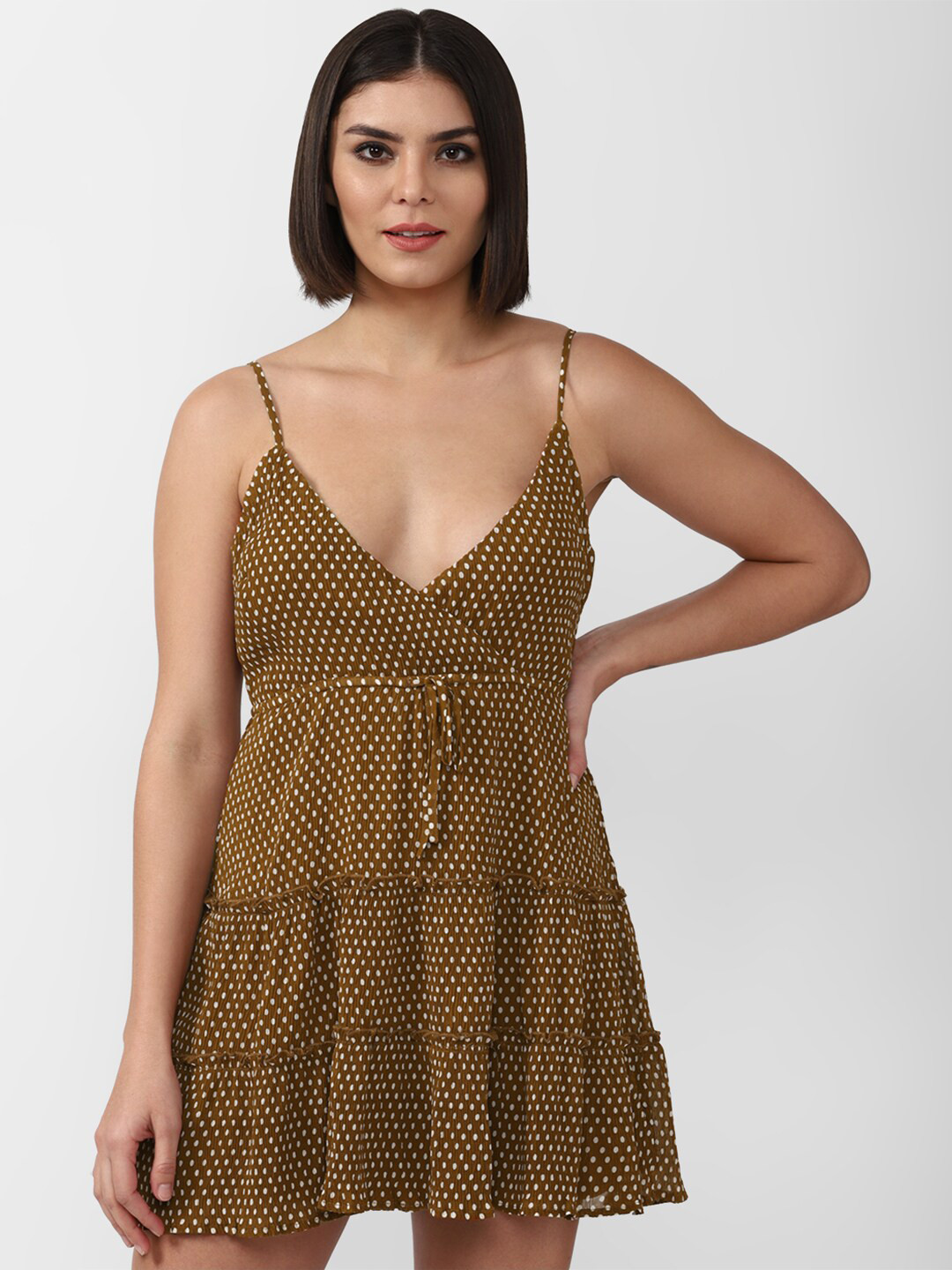 

FOREVER 21 Polka Dots Printed Mini Dress, Brown