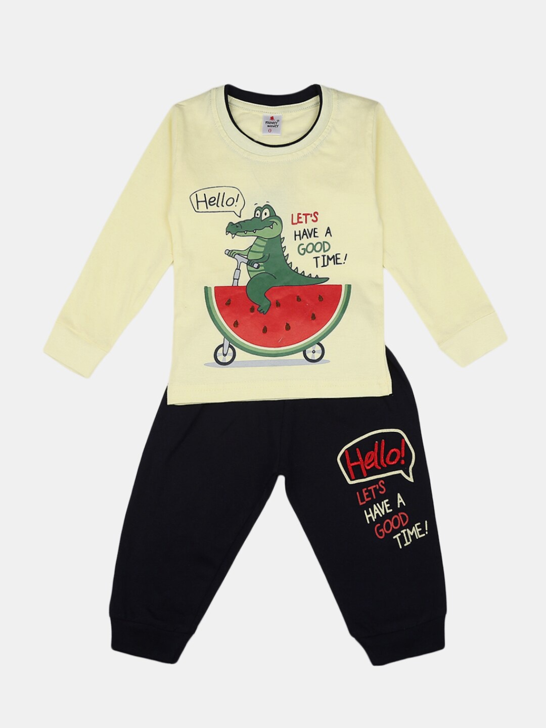 

V-Mart Unisex Kids Yellow & Black Printed T-shirt with Pyjamas