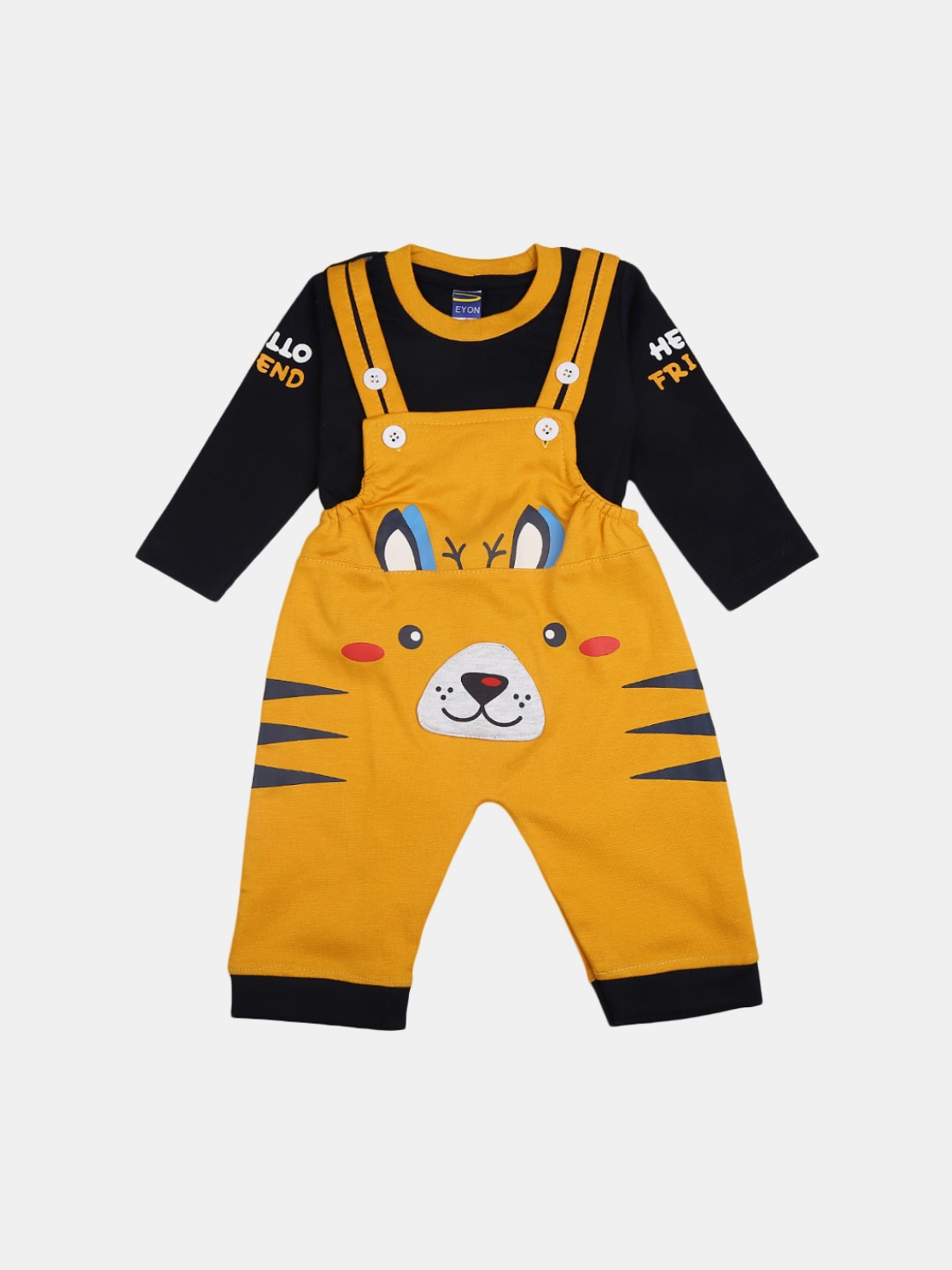 

V-Mart Unisex Kids Mustard & Black Printed T-shirt with Pyjamas