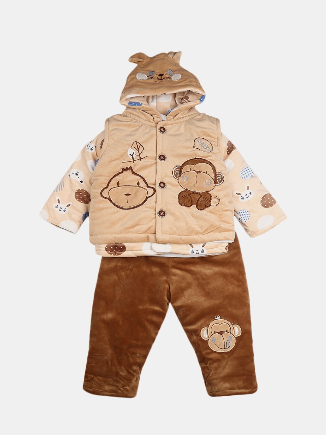 

V-Mart Unisex Kids Brown & Beige Dyed T-shirt with Pyjamas
