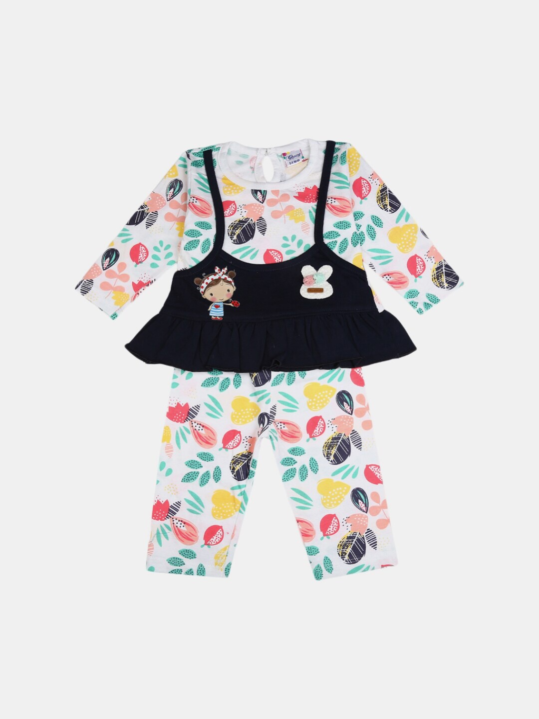 

V-Mart Unisex Kids White & Black Printed T-shirt with Pyjamas