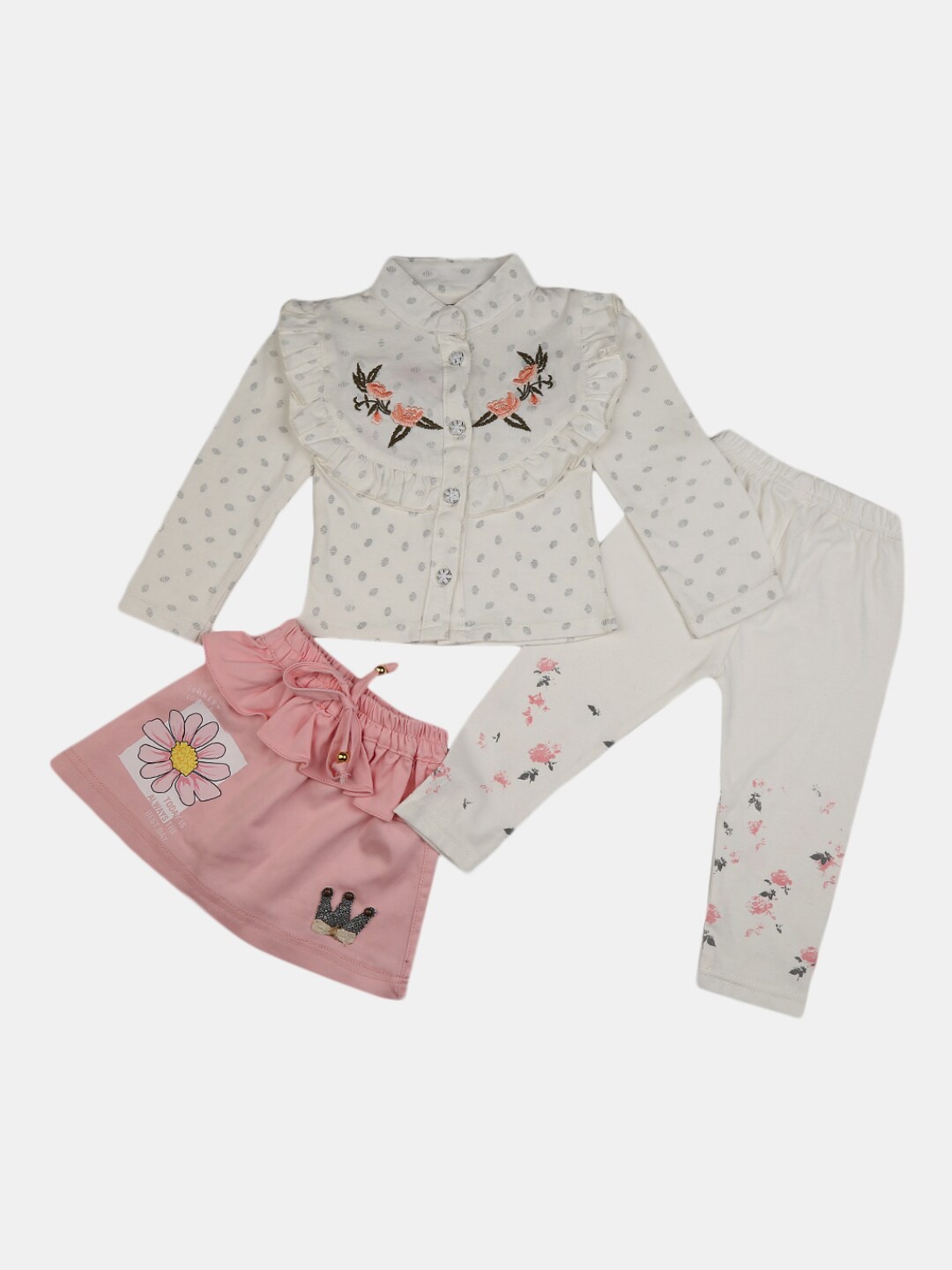 

V-Mart Unisex Kids White & Pink Printed T-shirt with Pyjamas