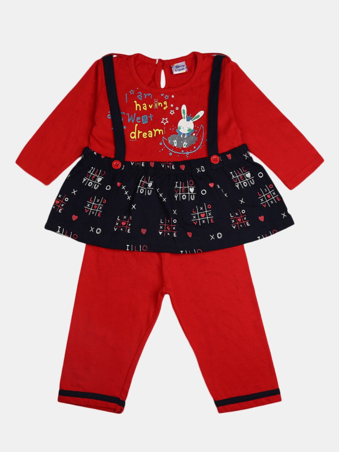 

V-Mart Girls Red & Black Printed Top with Pyjamas