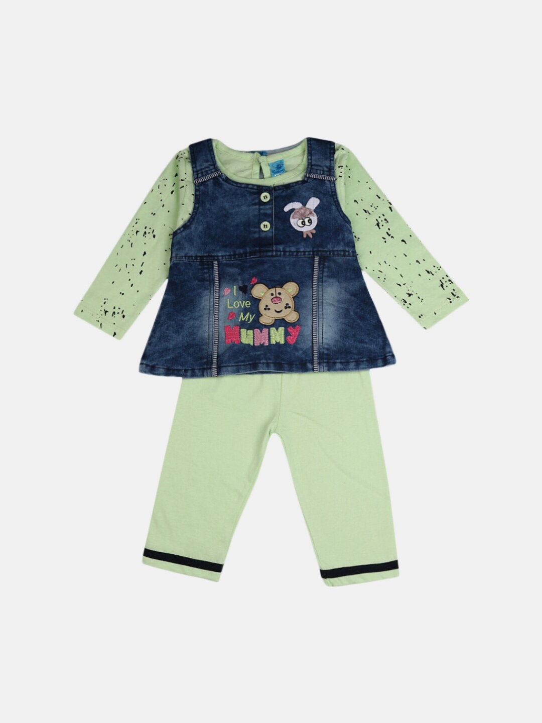 

V-Mart Girls Green & Blue Printed Top with Pyjamas
