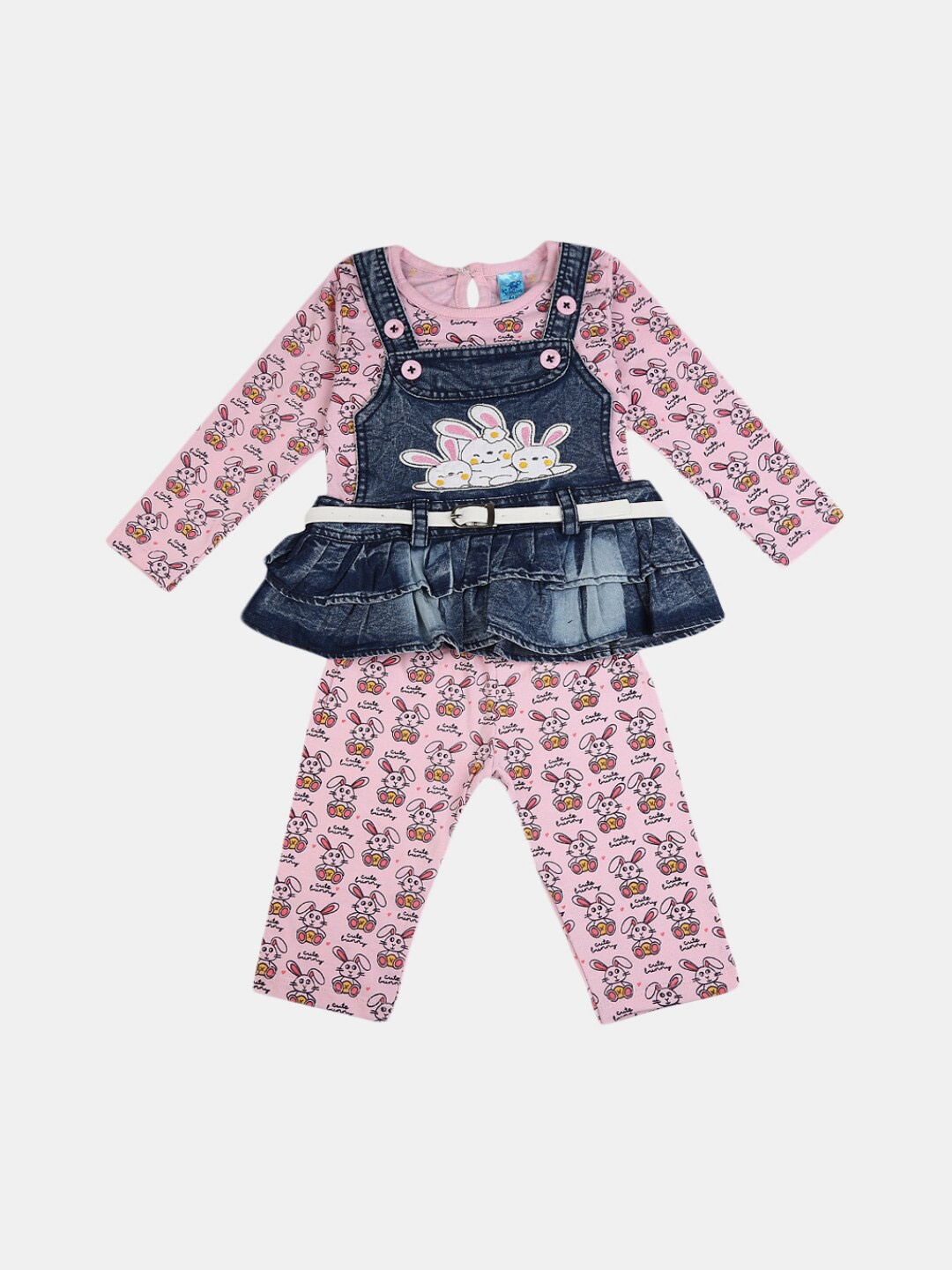 

V-Mart Girls Pink & Blue Printed T-shirt with Pyjamas