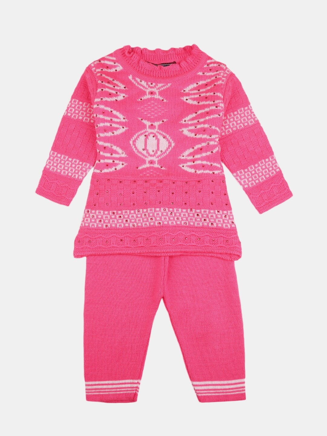

V-Mart Girls Pink & Off White Printed Top with Pyjamas