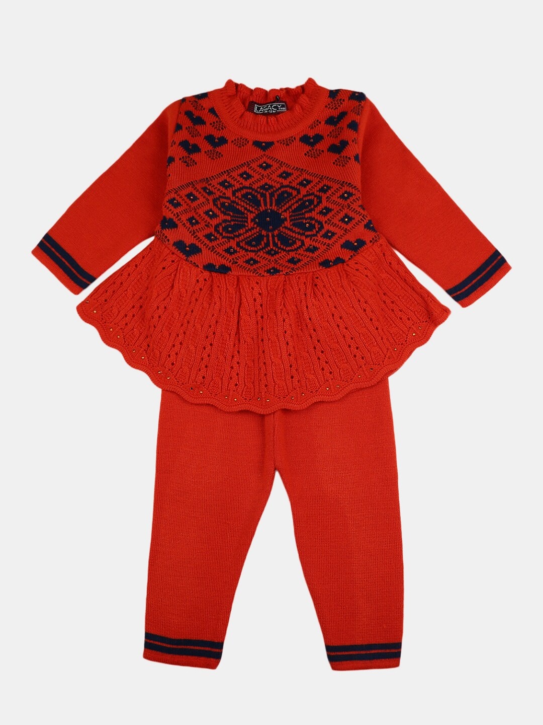 

V-Mart Girls Rust Red & Black Top with Pyjamas