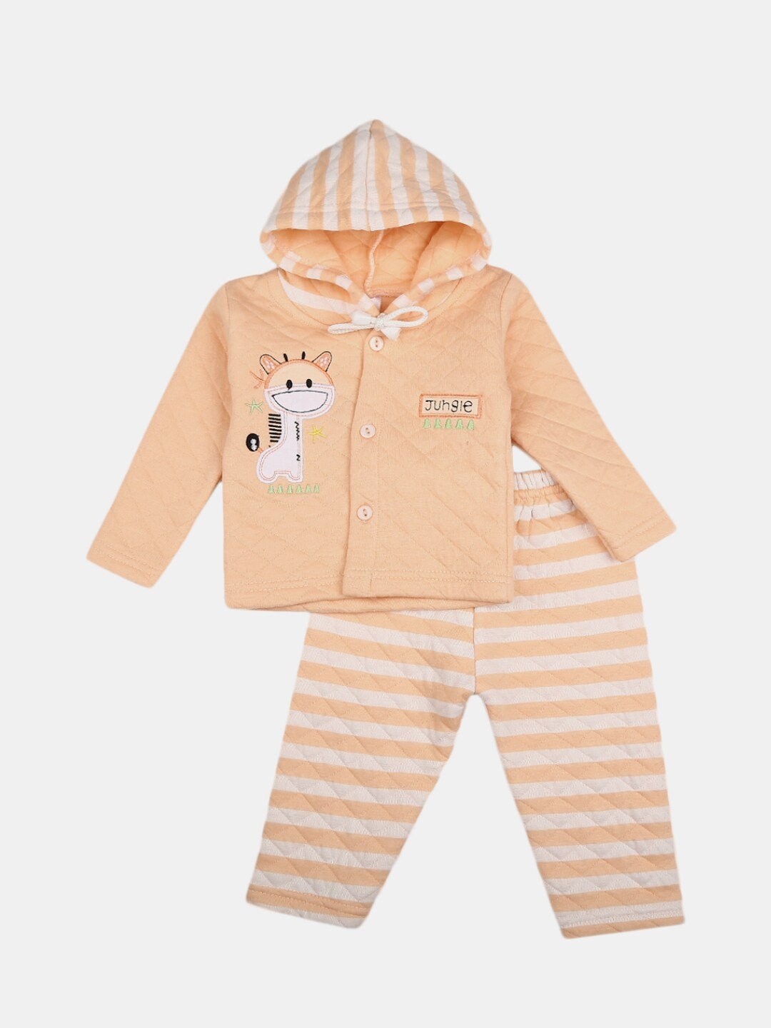

V-Mart Kids Peach-Coloured & White Pure Cotton T-shirt with Pyjamas