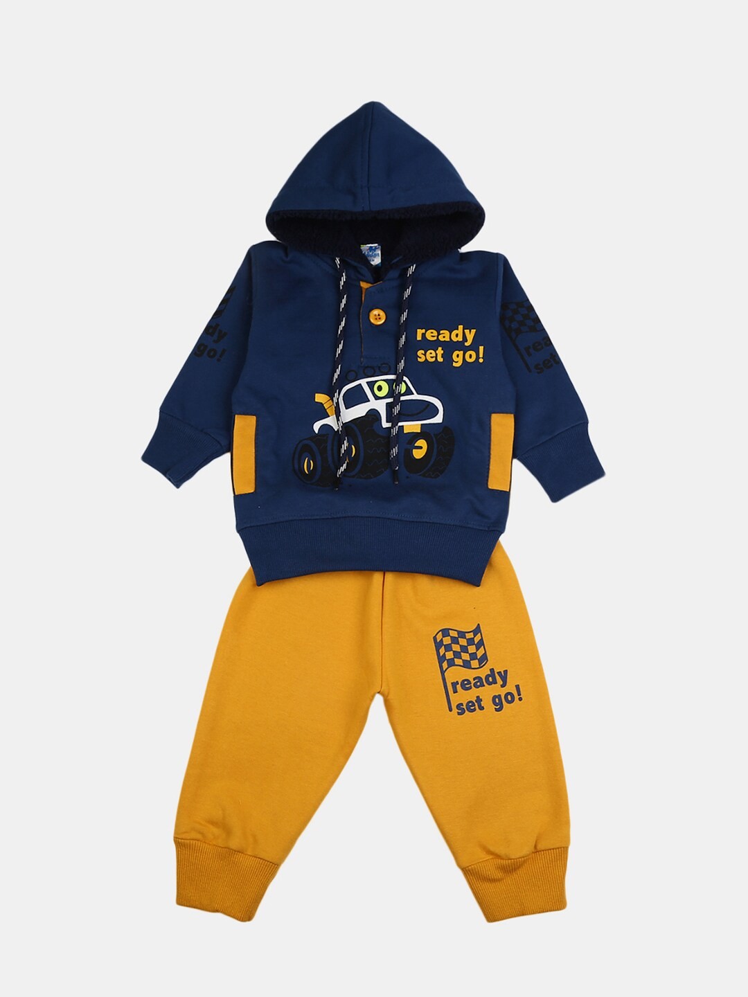 

V-Mart Boys Blue & Mustard Printed Pure Cotton T-shirt with Pyjamas