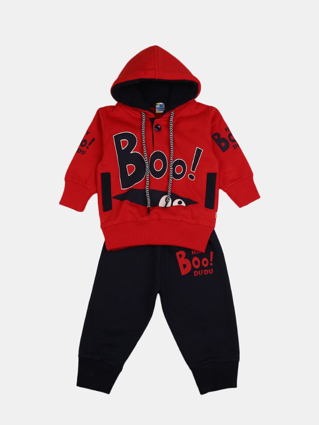 

V-Mart Kids Red & Black Printed Pure Cotton Hooded T-shirt with Pyjamas