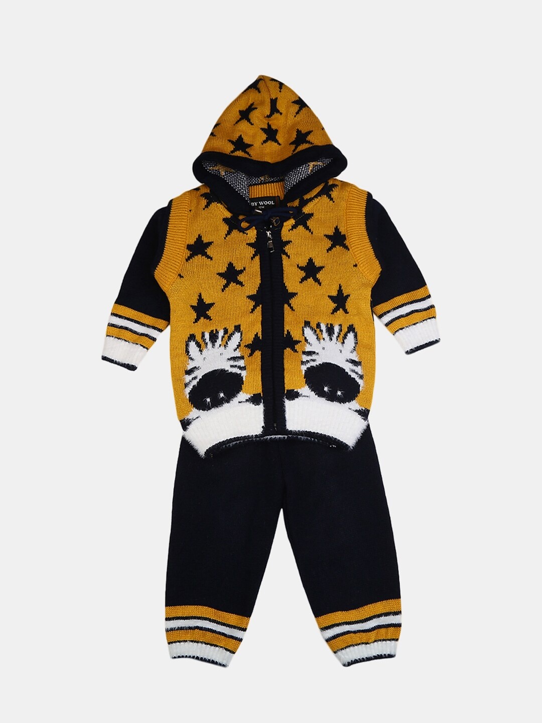 

V-Mart Boys Mustard & Black Printed Pure Cotton Hooded T-shirt with Pyjamas