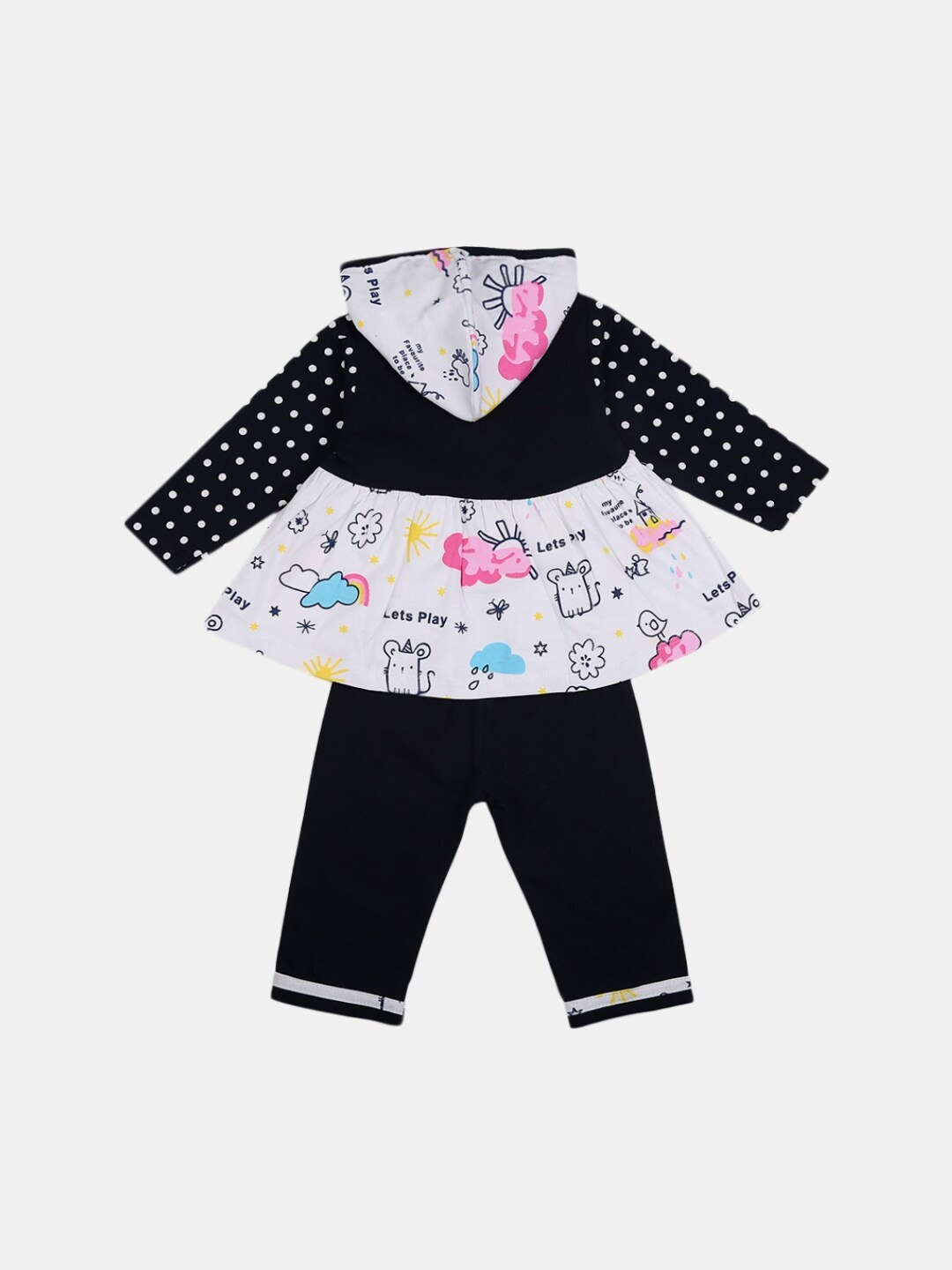 

V-Mart Girls Navy Blue & White Printed Pure Cotton Hooded Top with Pyjamas