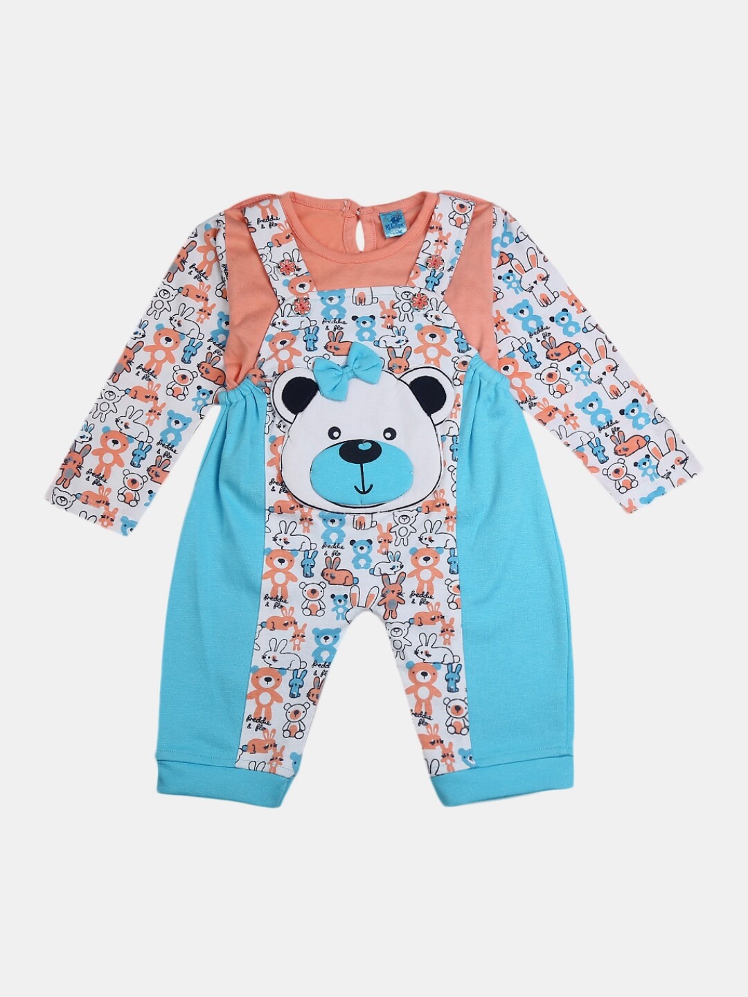 

V-Mart Kids Blue & Peach Animal Graphics Printed Cotton T-shirt & Dungaree