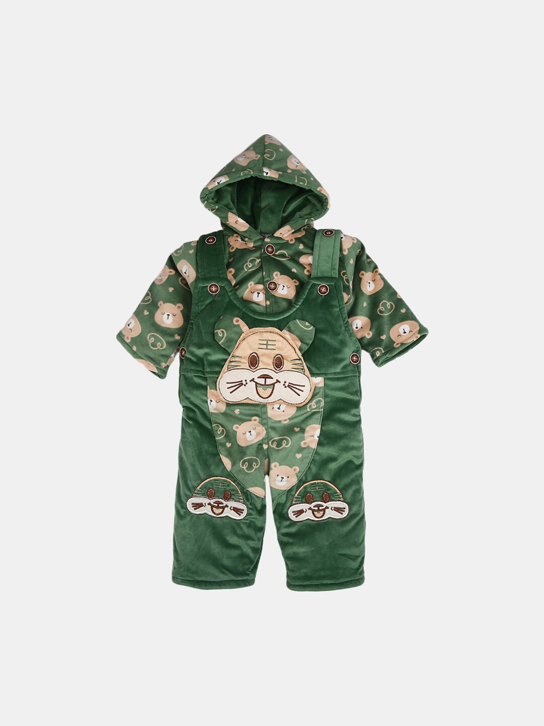 

V-Mart Kids Green & Brown Printed Cotton T-shirt & Dungaree