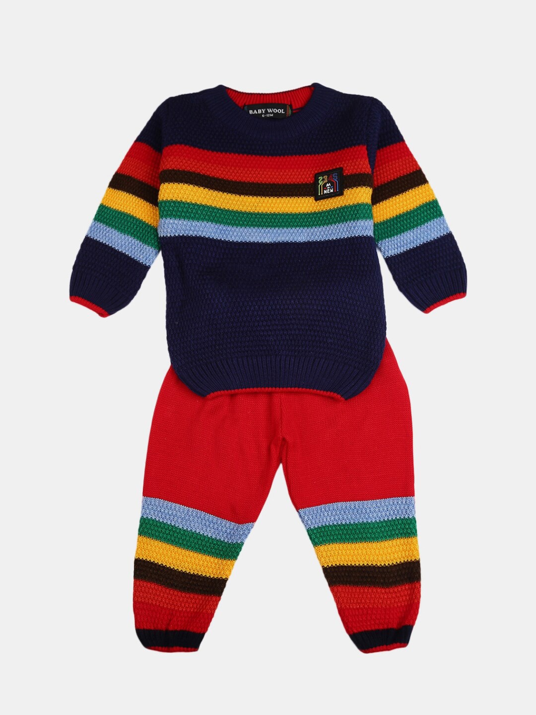 

V-Mart Kids Blue & Red Striped Cotton Sweatshirt with Trousers