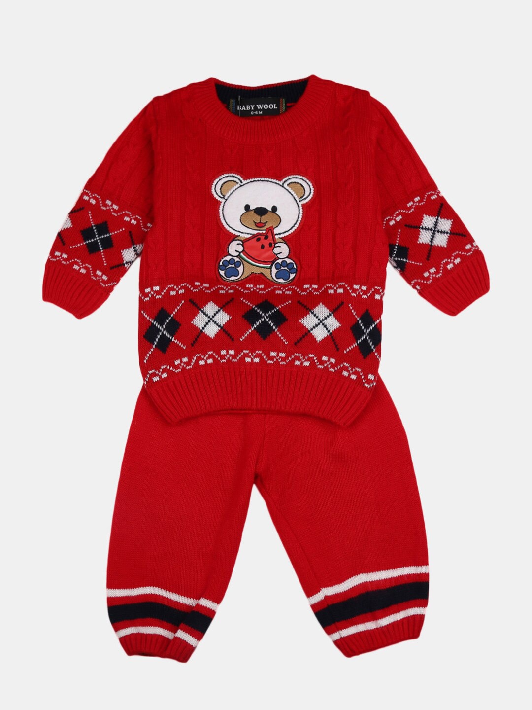

V-Mart Kids Red & Cream-Coloured Printed Sweatshirt with Trousers