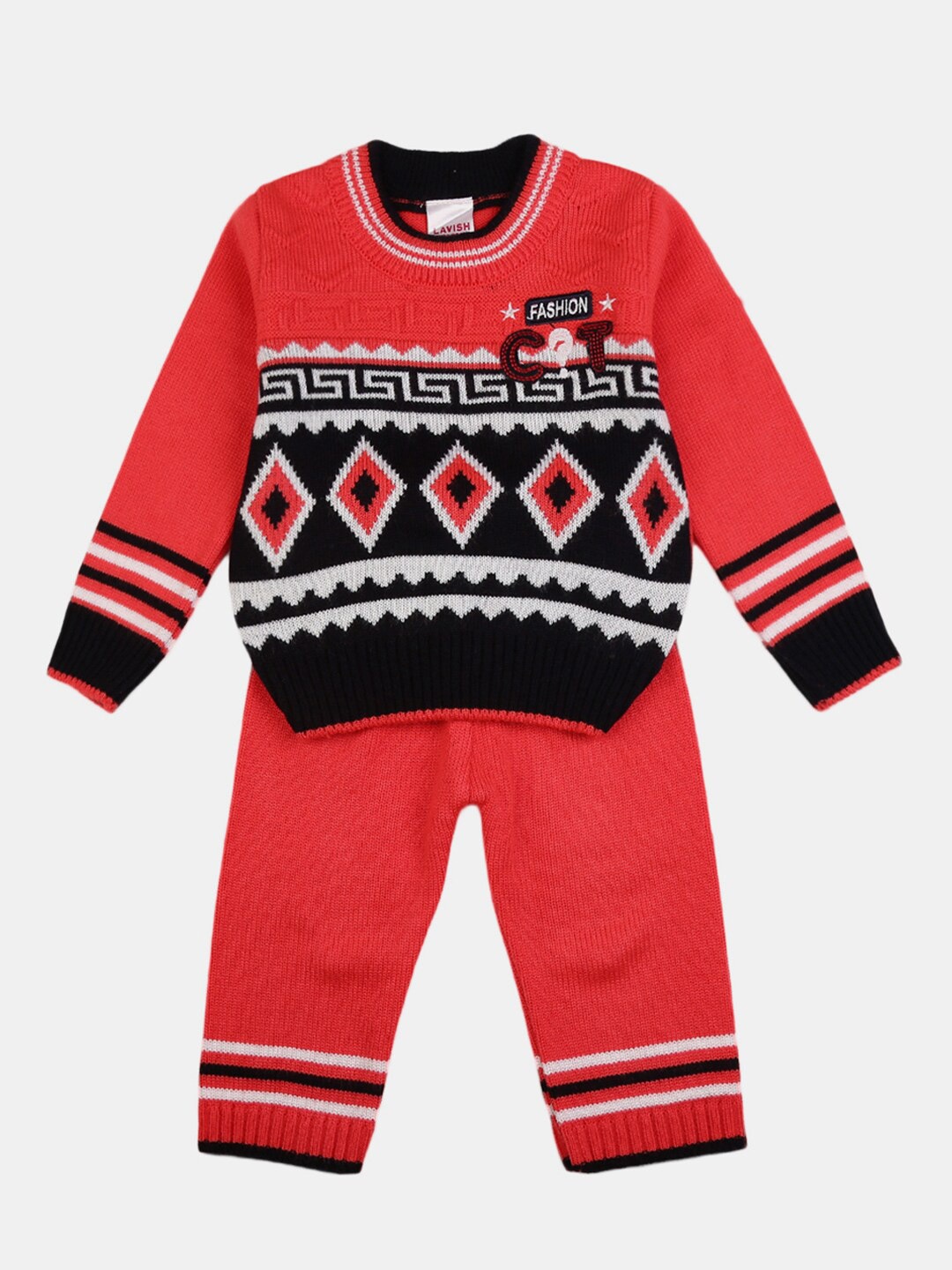 

V-Mart Kids Coral & Black Printed Sweatshirt with Trousers