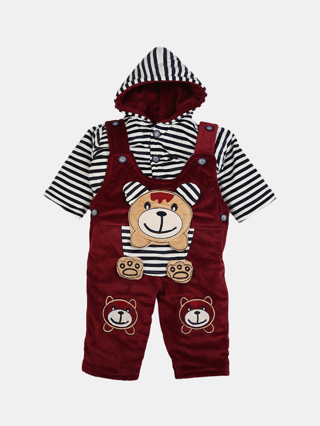 

V-Mart Kids Maroon & White Pure Cotton Printed T-shirt with Play Suit