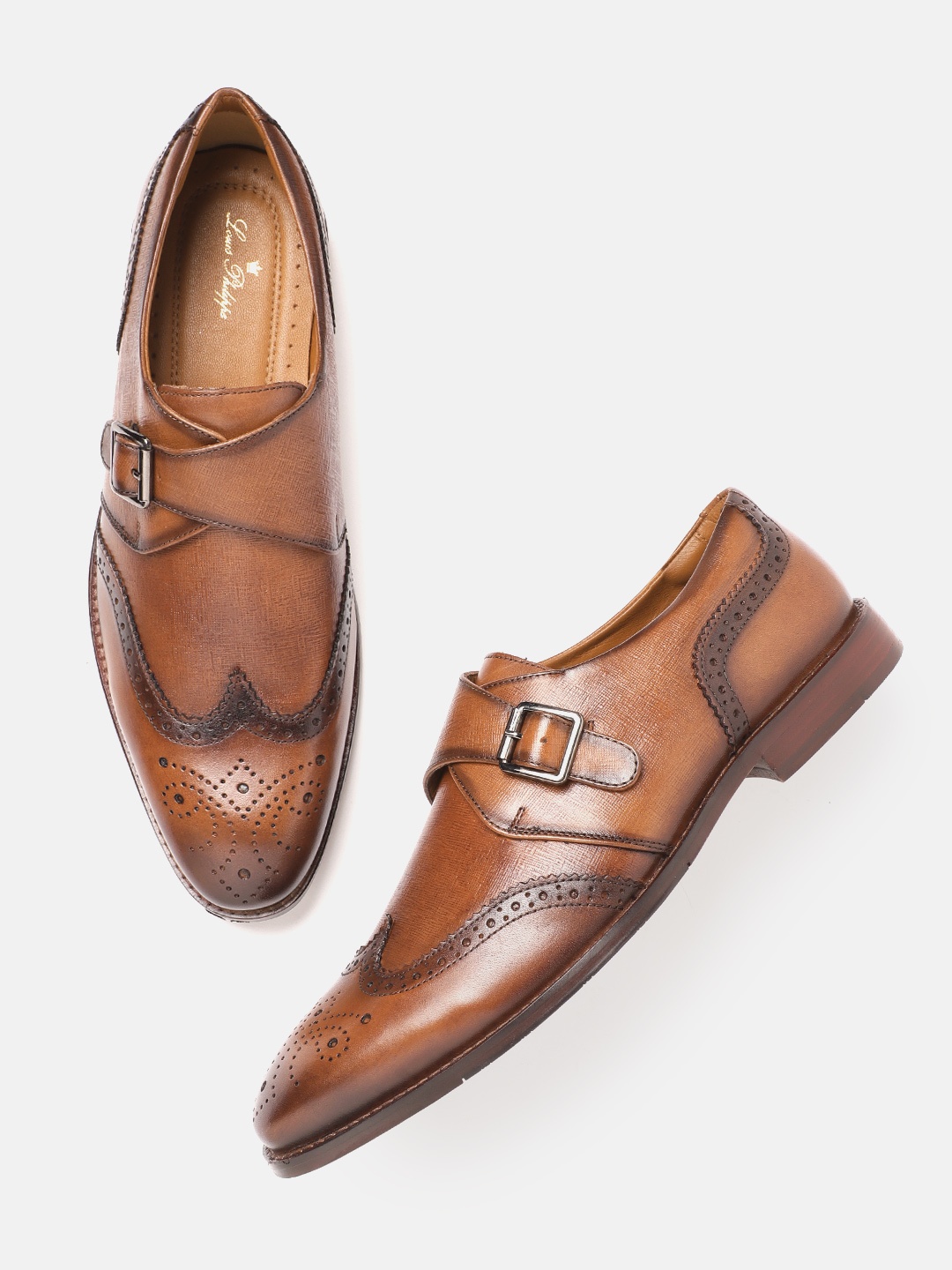 

Louis Philippe Men Tan Brown Perforated Leather Formal Monks