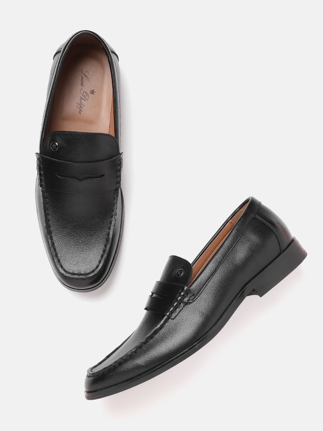 

Louis Philippe Men Leather Penny Loafers, Black