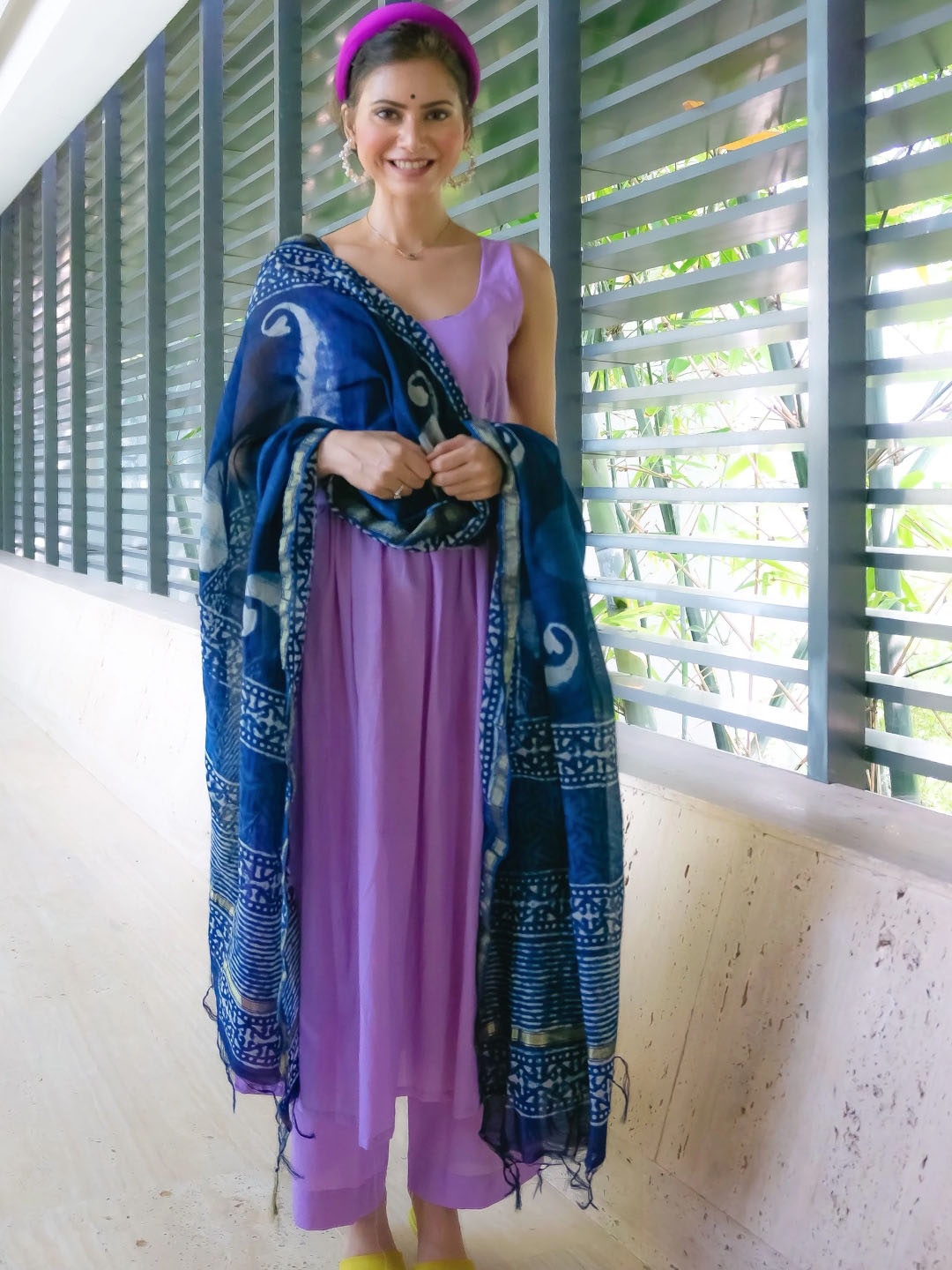 

Ambraee Women Lavender Pleated Kurta with Trousers & Dupatta