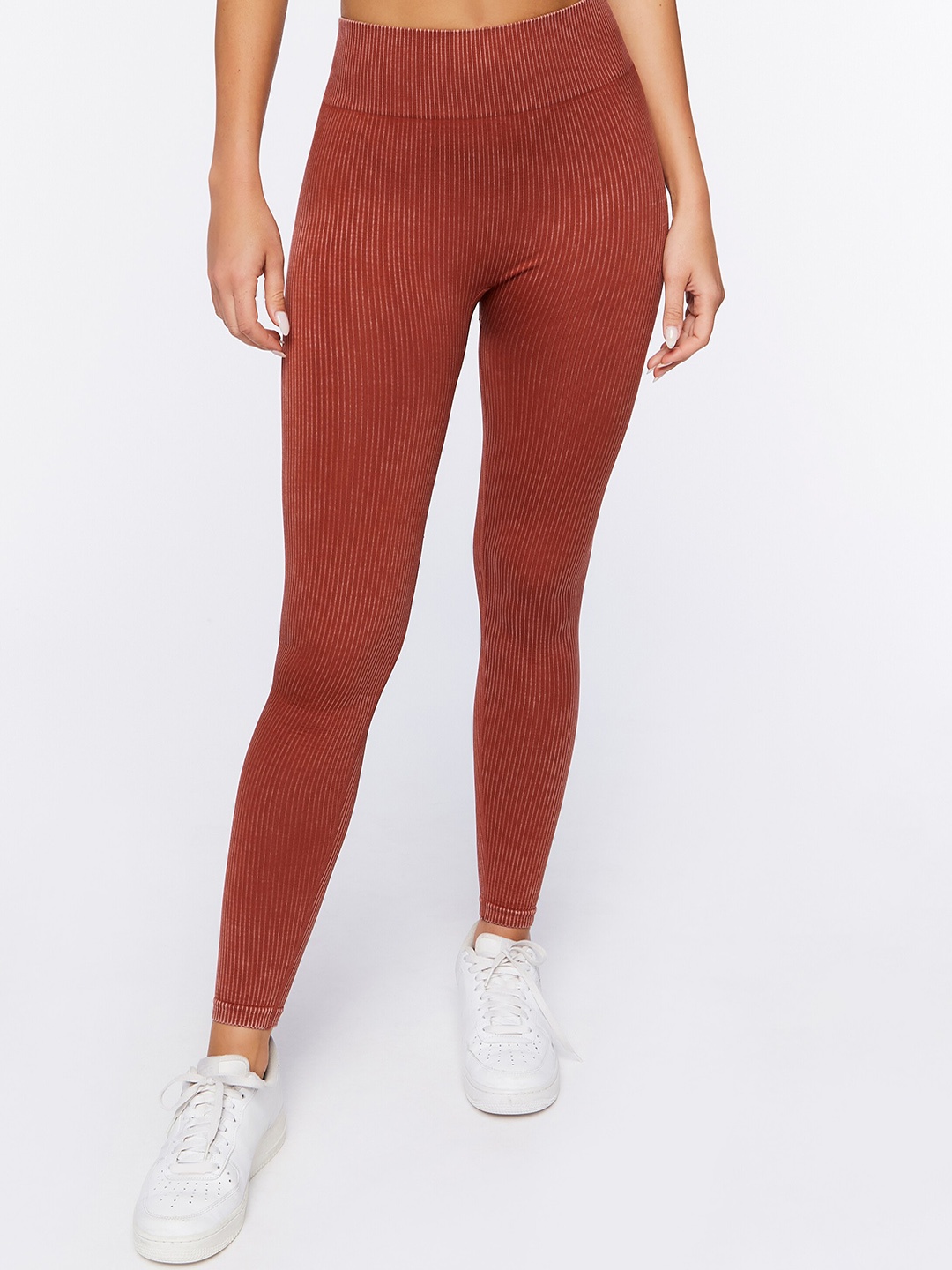 

FOREVER 21 Women Red Striped Ankle-Length Leggings