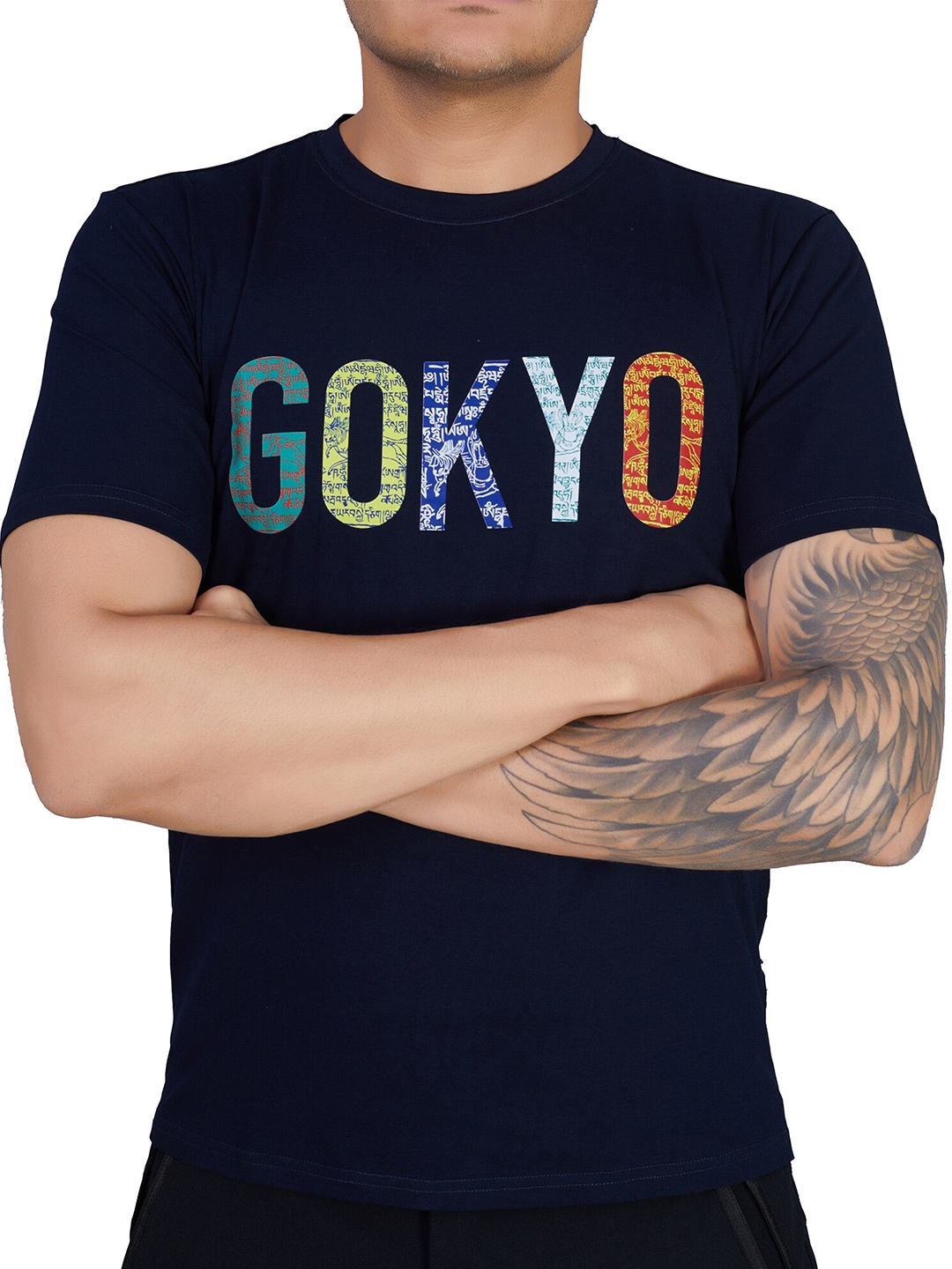 

GOKYO Men Navy Blue Typography Printed T-shirt