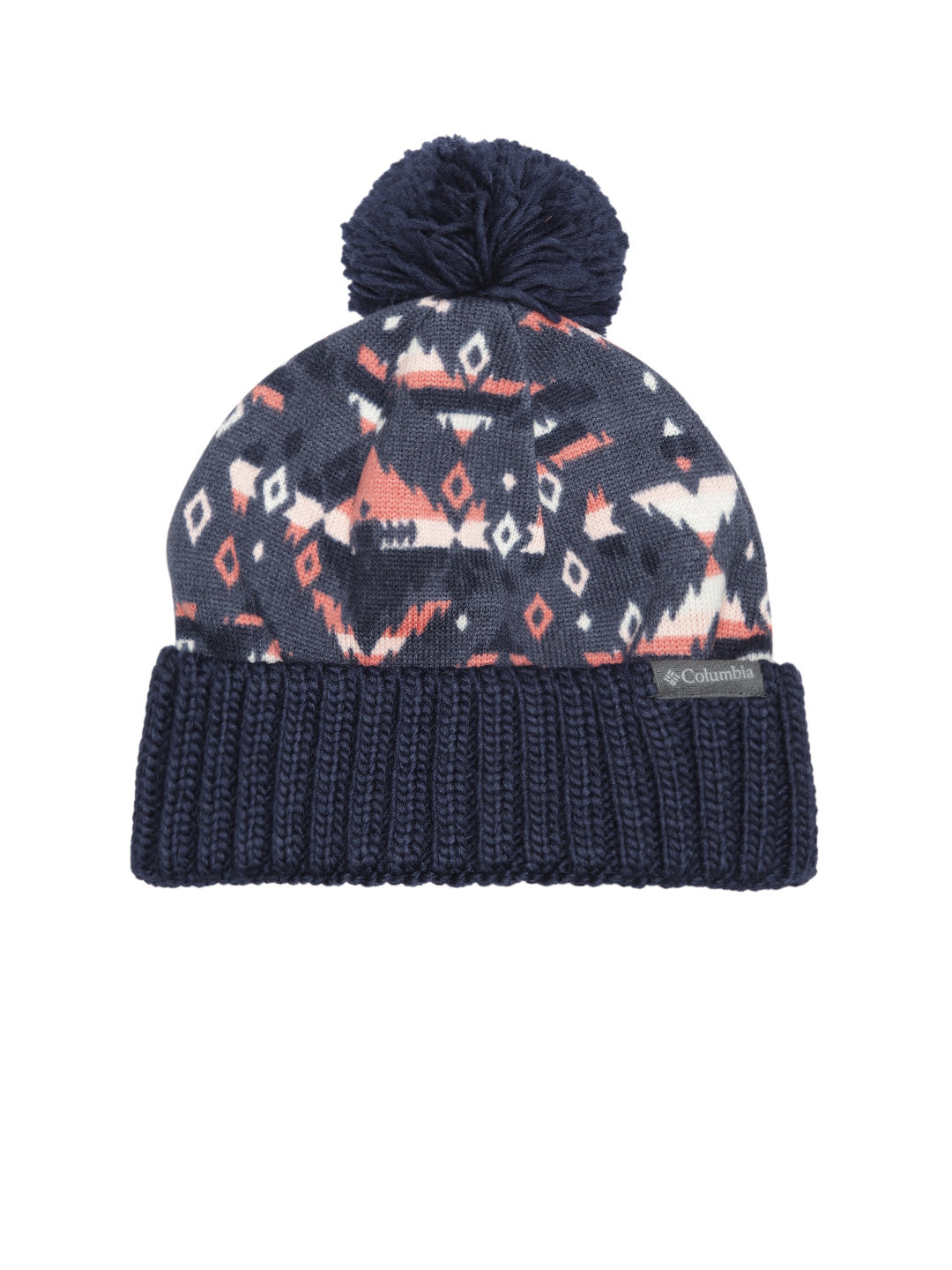 

Columbia Unisex Navy Blue White & Peach-Coloured Printed Beanie Cap