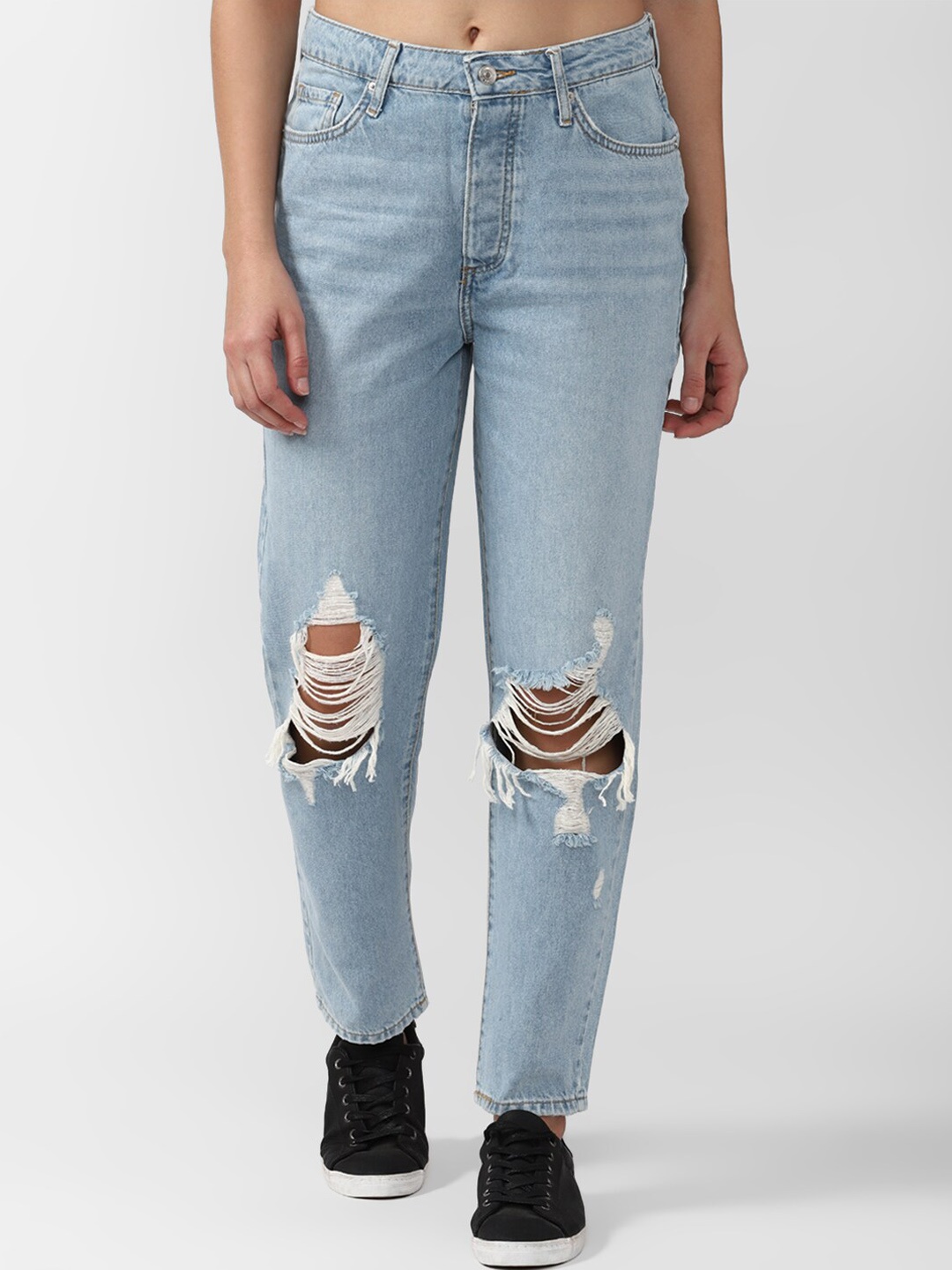 

FOREVER 21 Women Blue Regular Fit Mildly Distressed Light Fade Jeans
