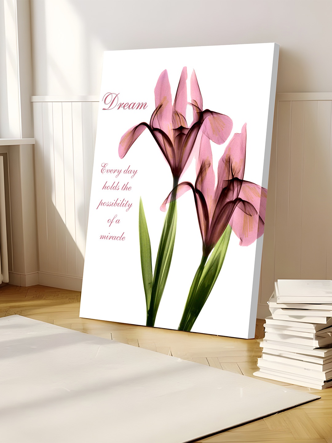 

Art Street Pink Floral Printed Wall Painting, White