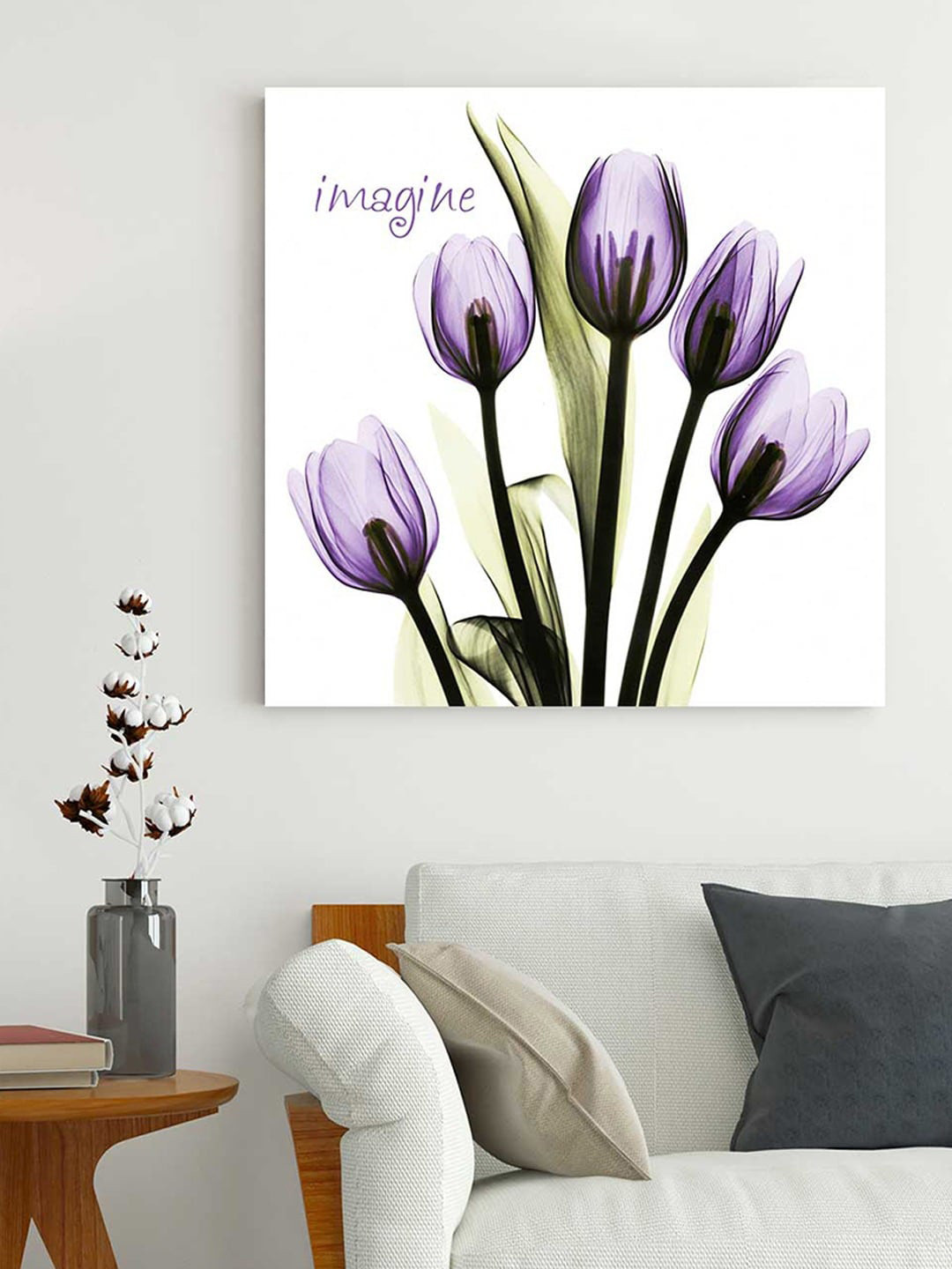 

Art Street Green & Purple Tulip Flower Canvas Painted Wall Art