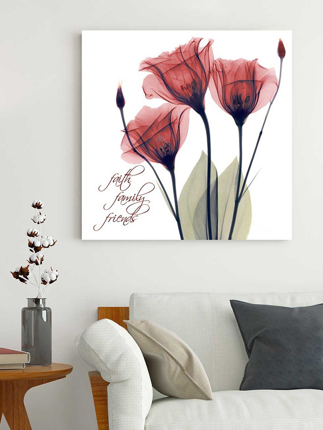 

Art Street Red Floral Painted Wall Art, White