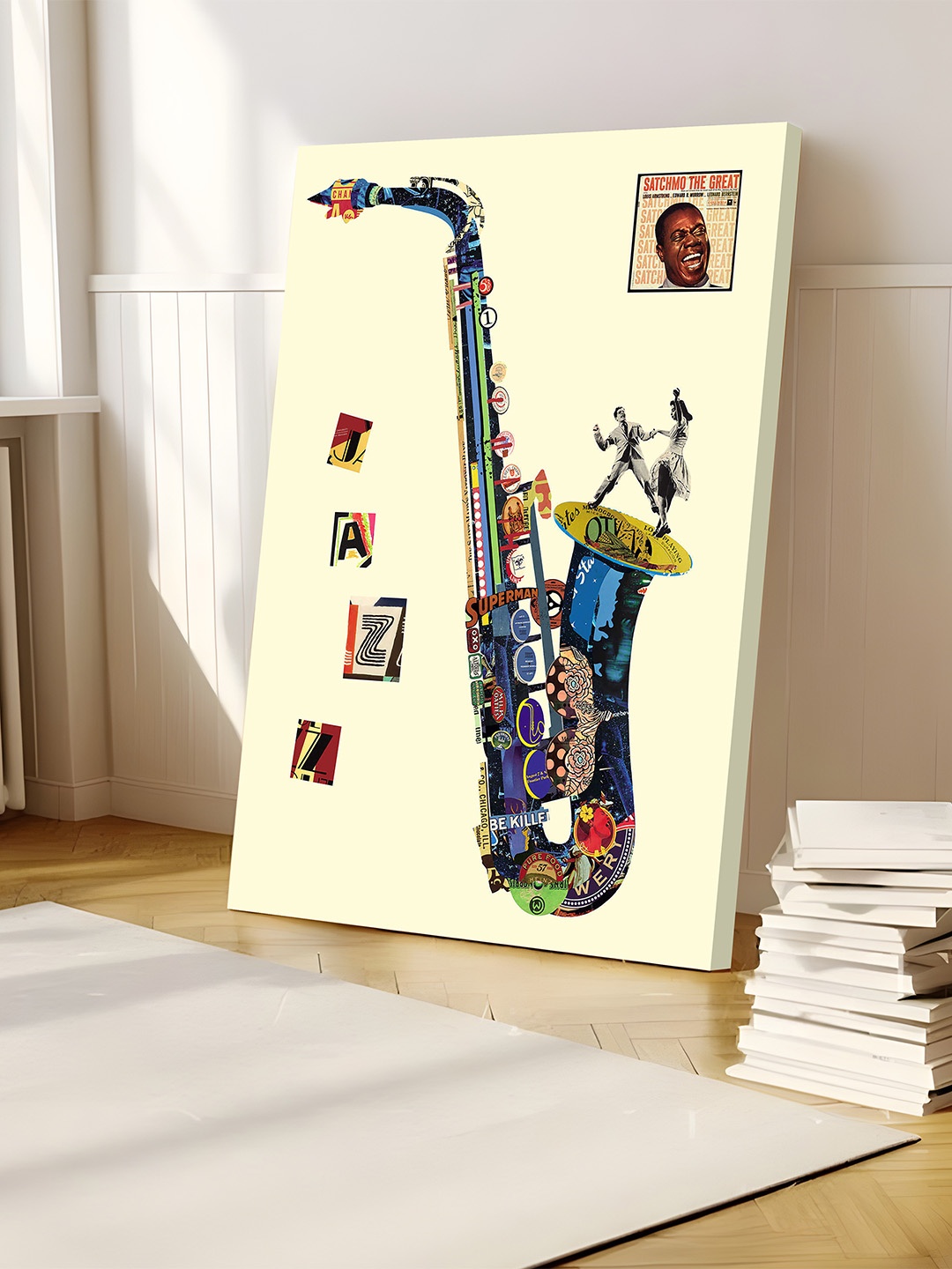 

Art Street Unisex Cream-Coloured Printed Saxophone Painting Wall Art