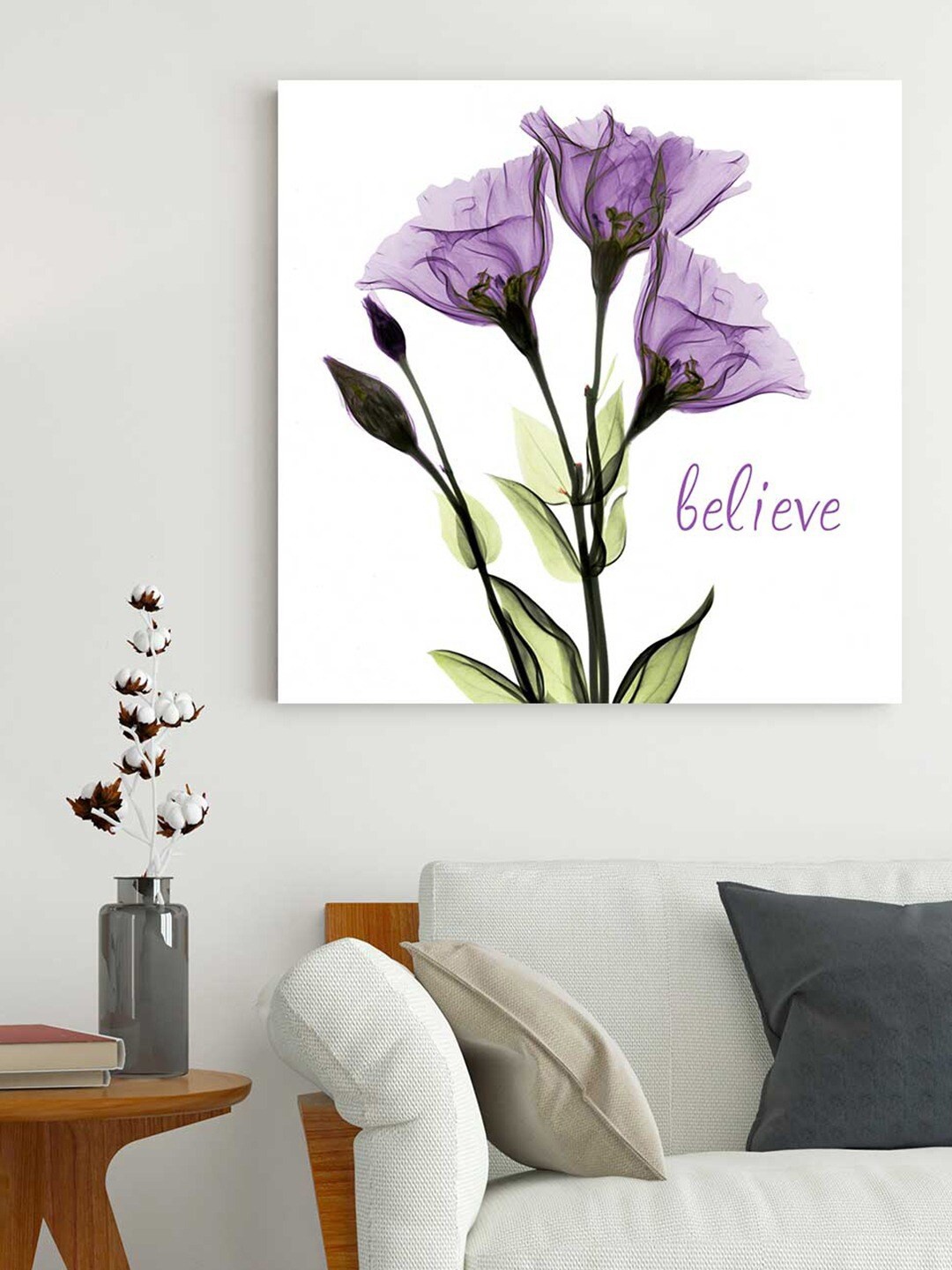 

Art Street White & Purple Believe Floral Canvas Painted Wall Art