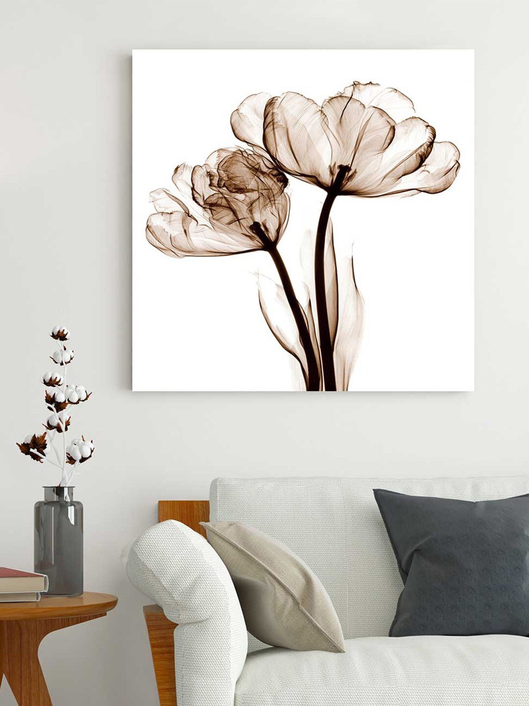 

Art Street Brown Flower Painted Canvas Wall Art, White