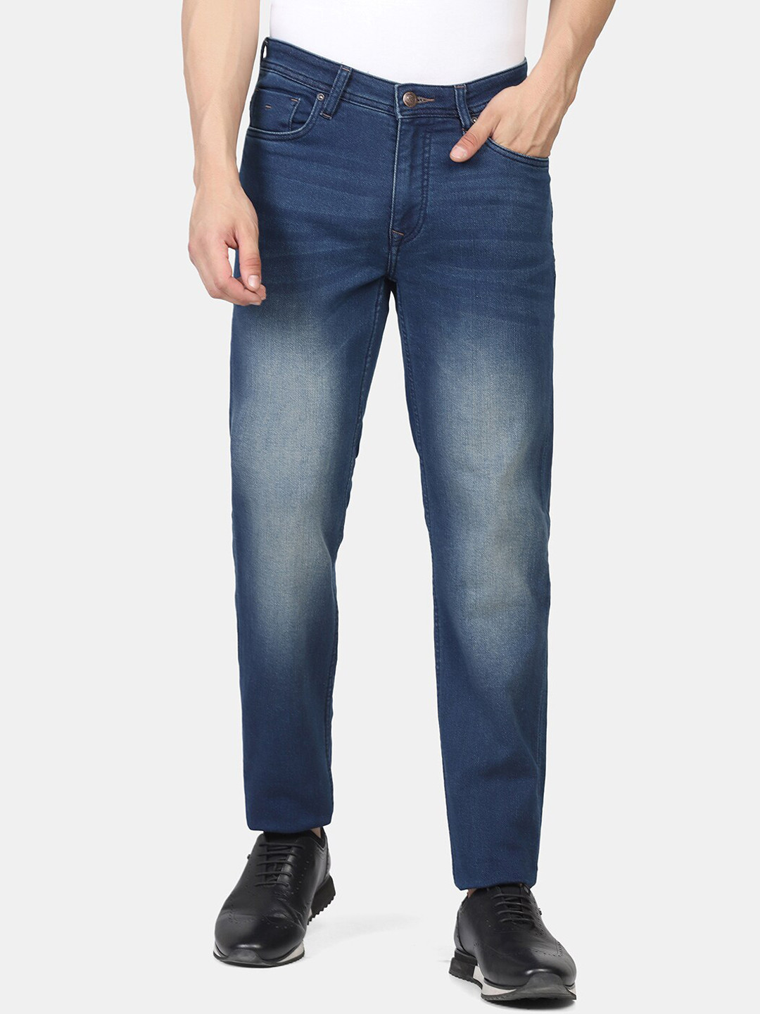 

Blackberrys Men Blue Slim Fit Low-Rise Low Distress Heavy Fade Jeans