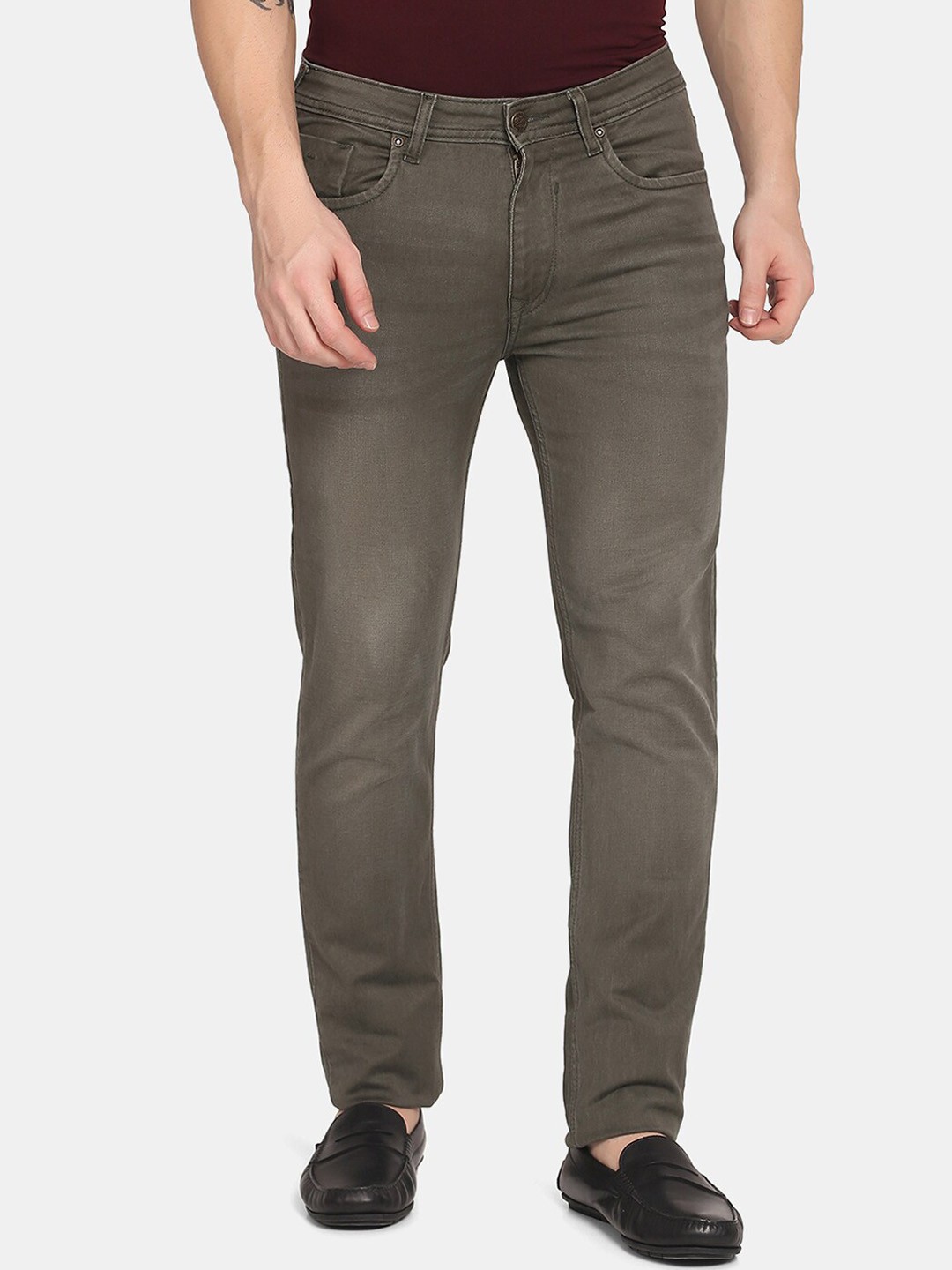 

Blackberrys Men Olive Green Skinny Fit Low-Rise Low Distress Jeans