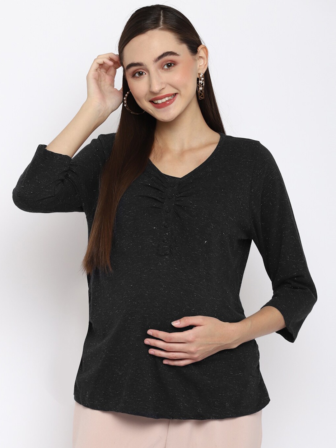 

Momsoon Maternity Woman Black Solid Maternity Nursing Top