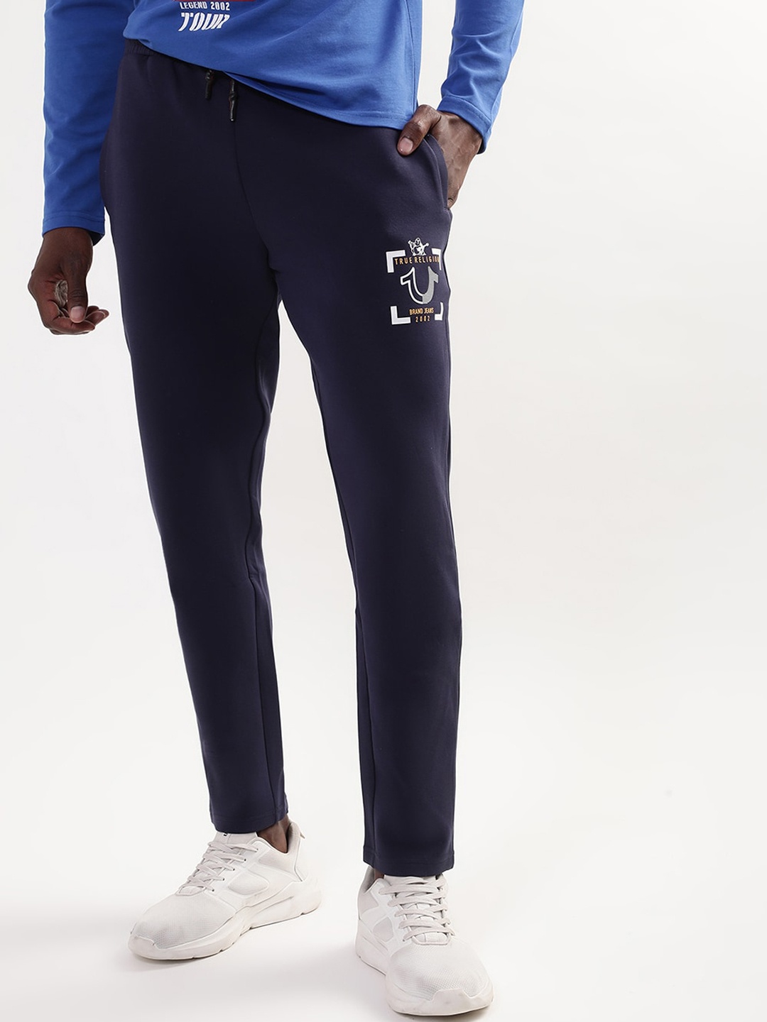 

True Religion Men Navy Blue Cotton solid Sweat Track Pants