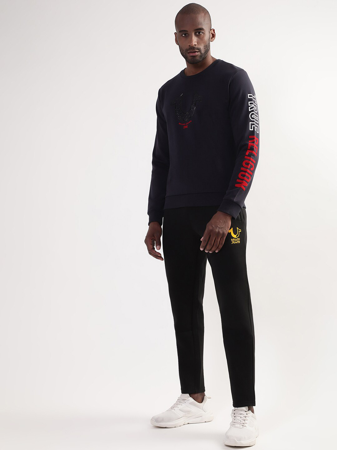 

True Religion Men Navy Blue Printed Cotton Sweatshirt