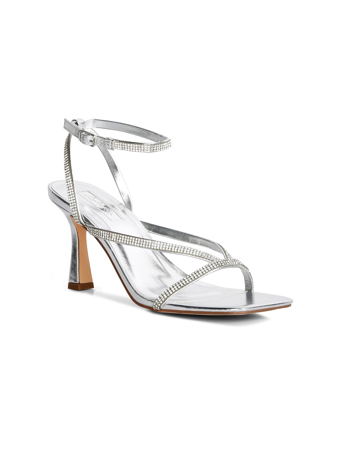 

London Rag Silver-Toned Embellished PU Party Block Heels