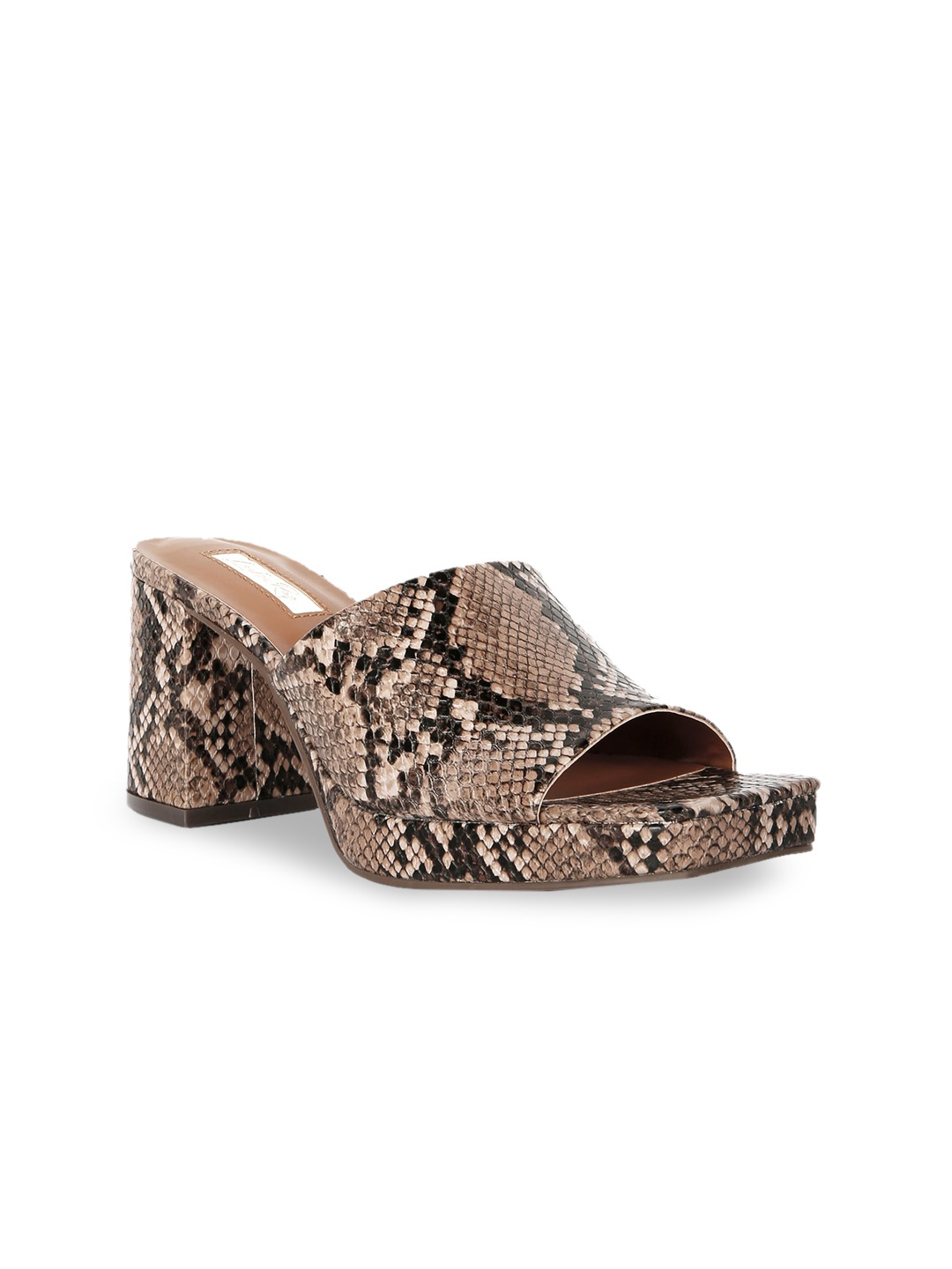 

London Rag Tan Brown Animal Printed PU Block Heels