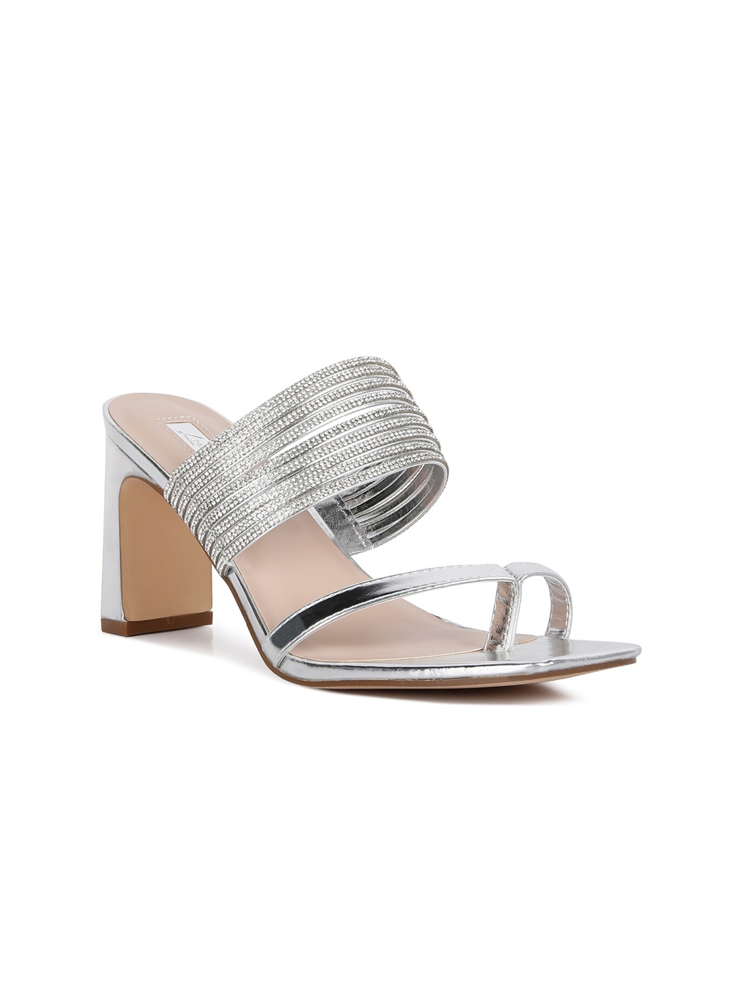 

London Rag Silver-Toned Embellished Solid Party Block Heels
