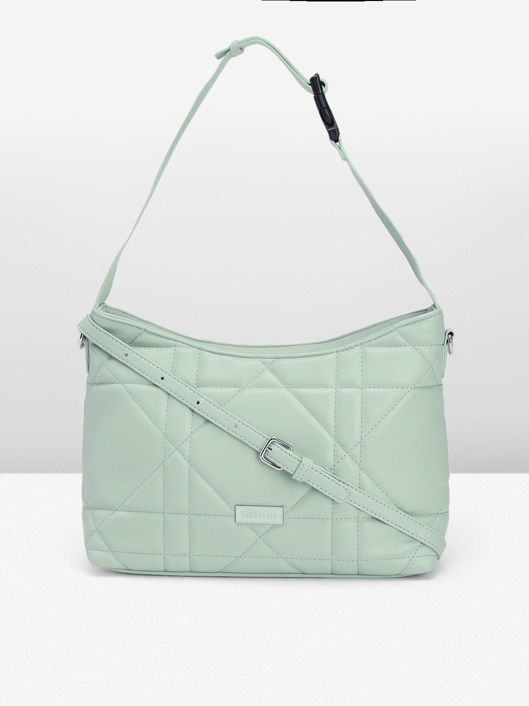 

Van Heusen Geometric Textured PU Structured Hobo Bag with Quilted Detail, Green